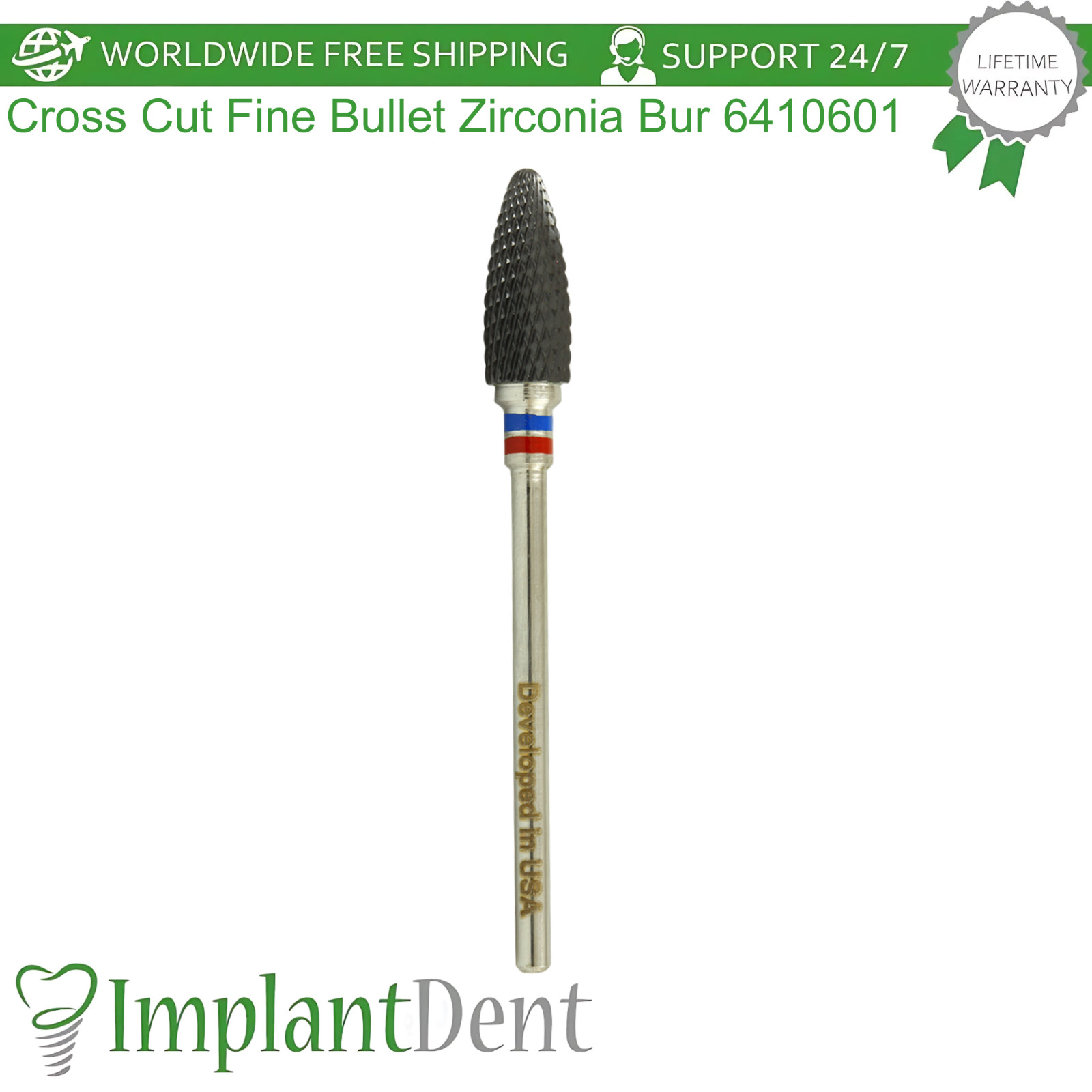 Dental Cross Cut Fine Zirconia Ø6.0mm x 14mm Bur Dentistry Trimming Tool