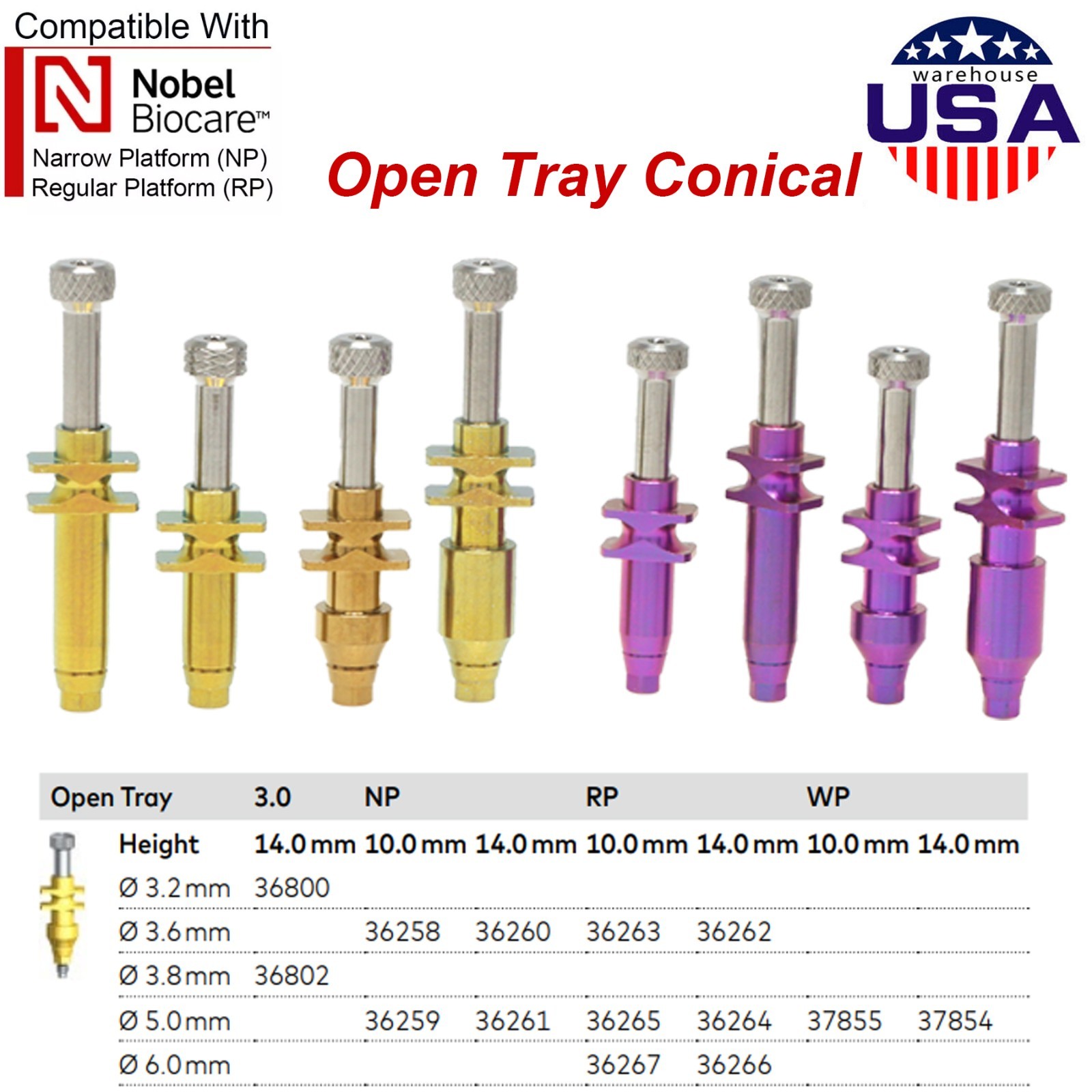 US For NobelActive Replace Internal Conical Open Tray Pick-Up Impression Coping