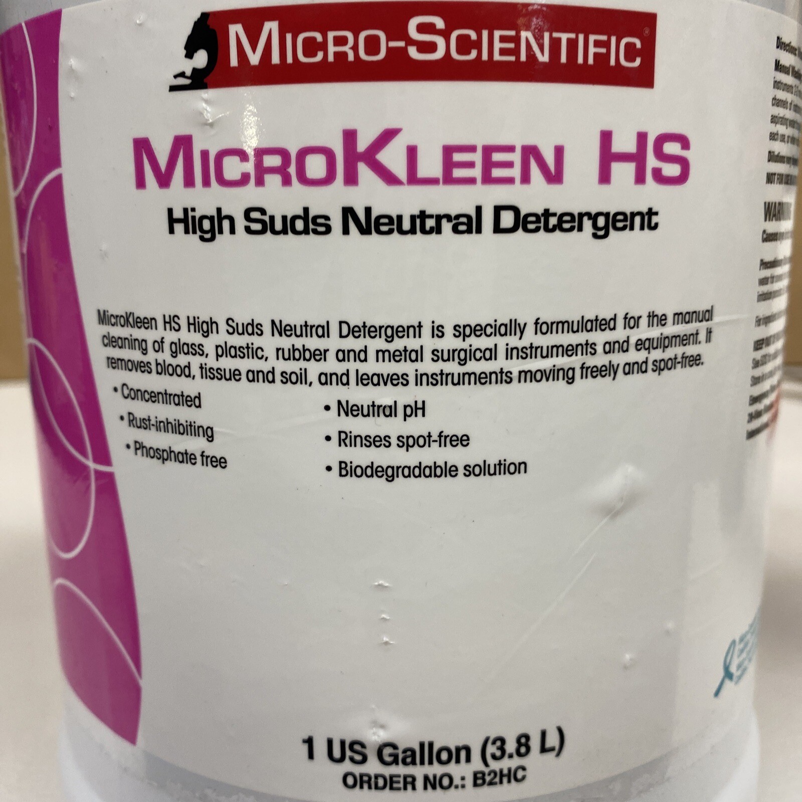 MicroKleen HS High Suds Neutral Detergent For Surgical Instruments. 1 Gallon