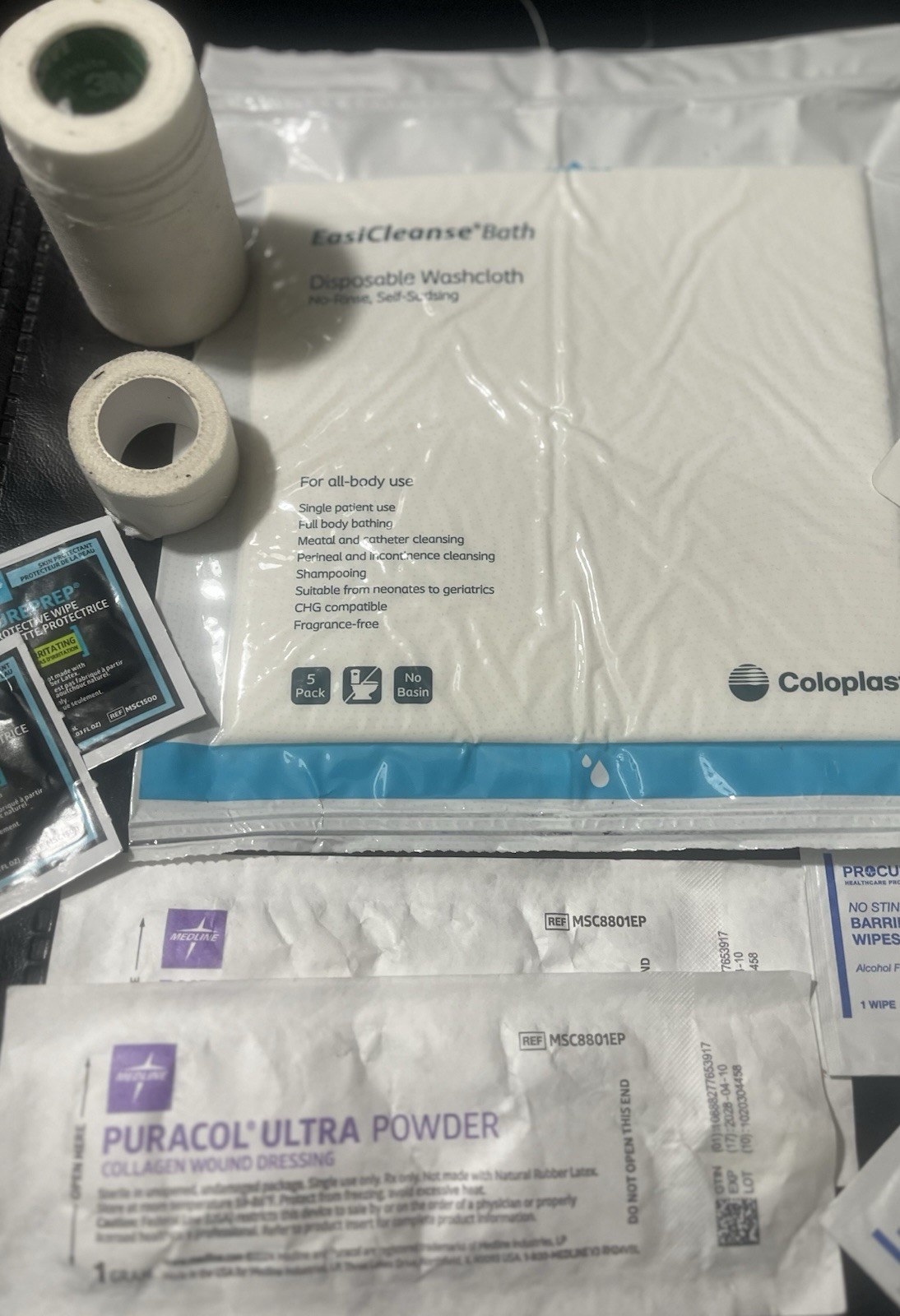 18 pc.Lot #1H/Coloplast Washcloth,Barrier Film Wipes,Med White Tape & More