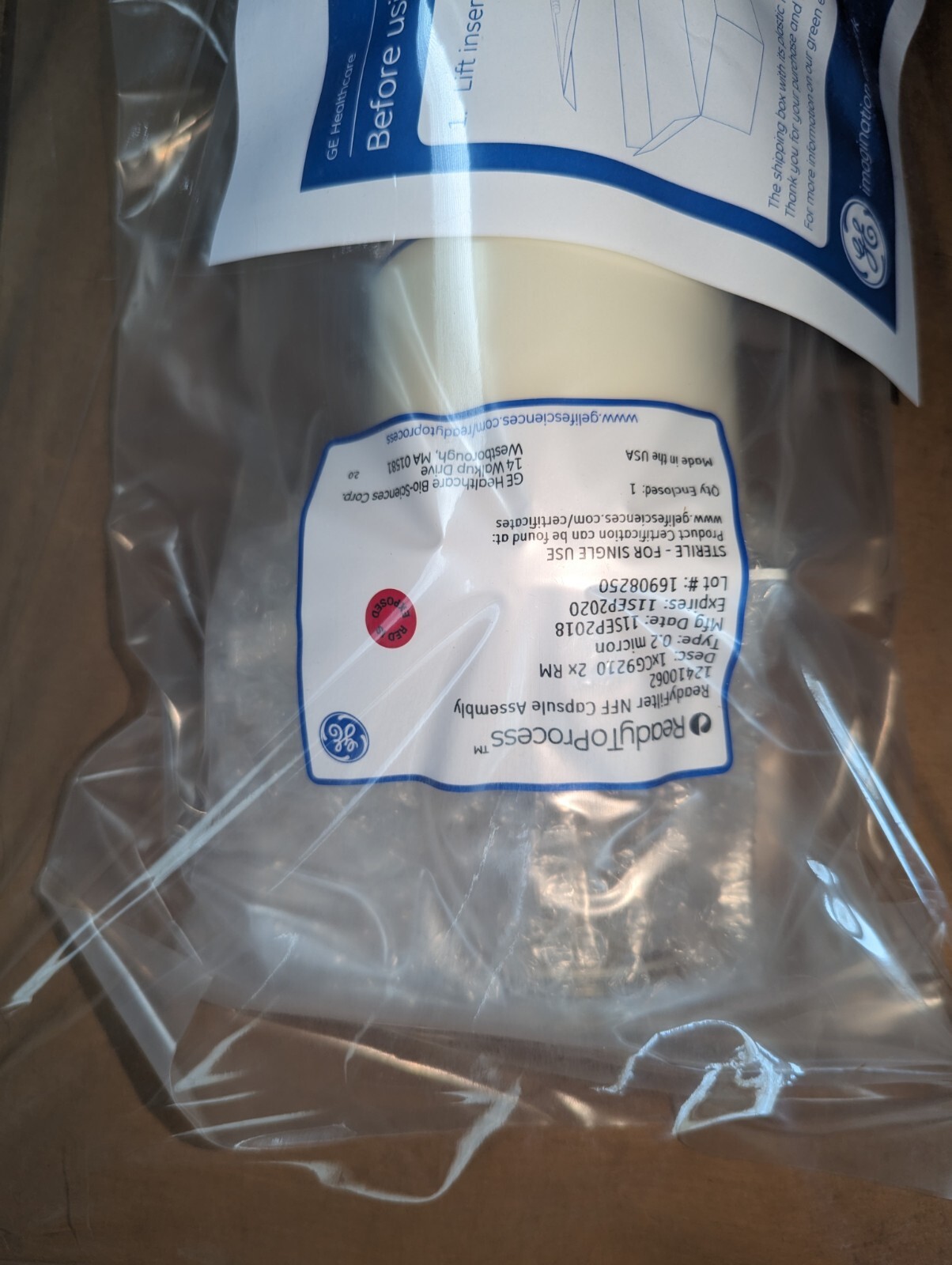 GE LIFE SCIENCE ReadyFilter NFF Capsule Assembly 12410062 (1/Box) 1xCG9210