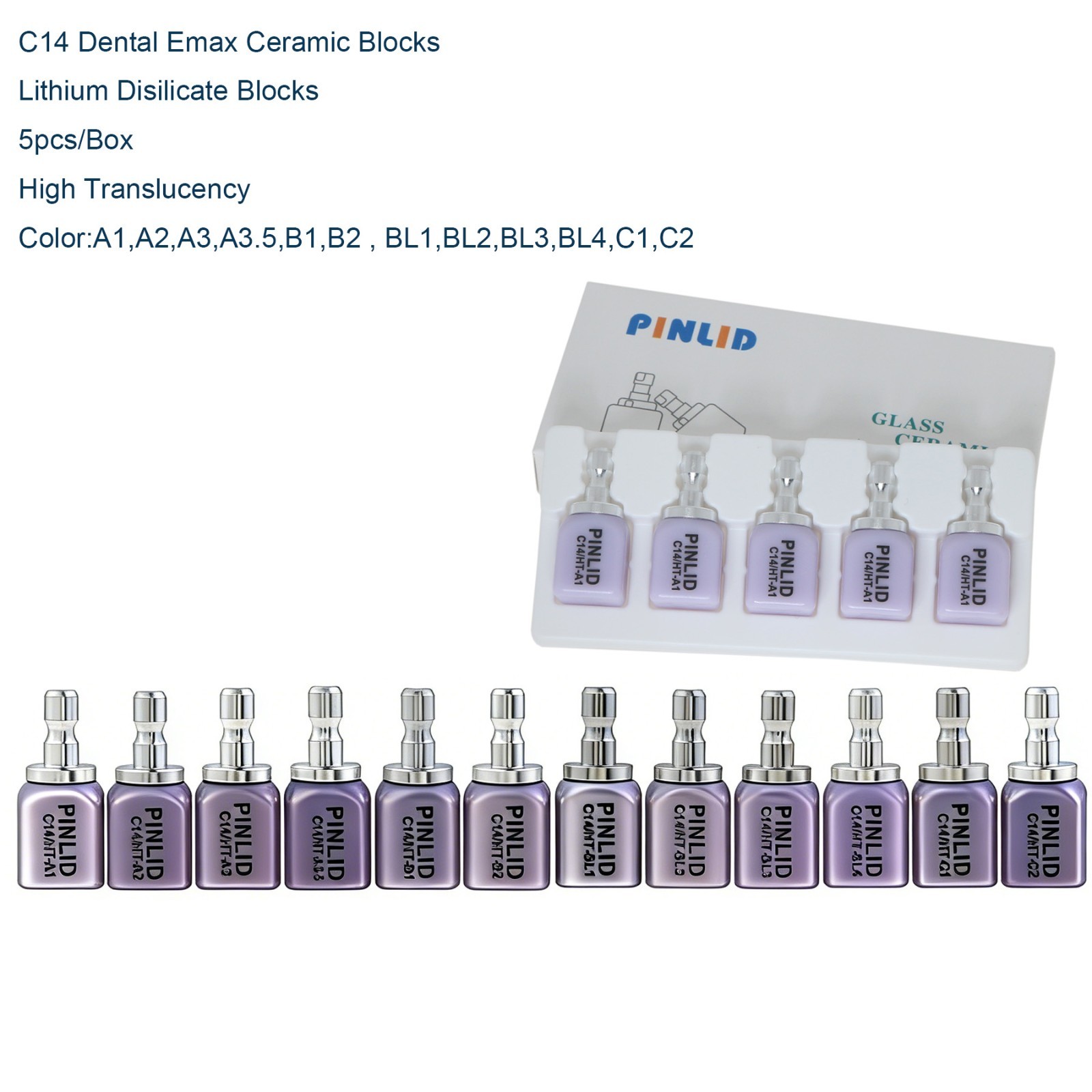 HT/LT/MT C14 For Sirona Cerec/Inlab IPS Emax CAD LS2 Glass Ceramic Blocks 5/PK