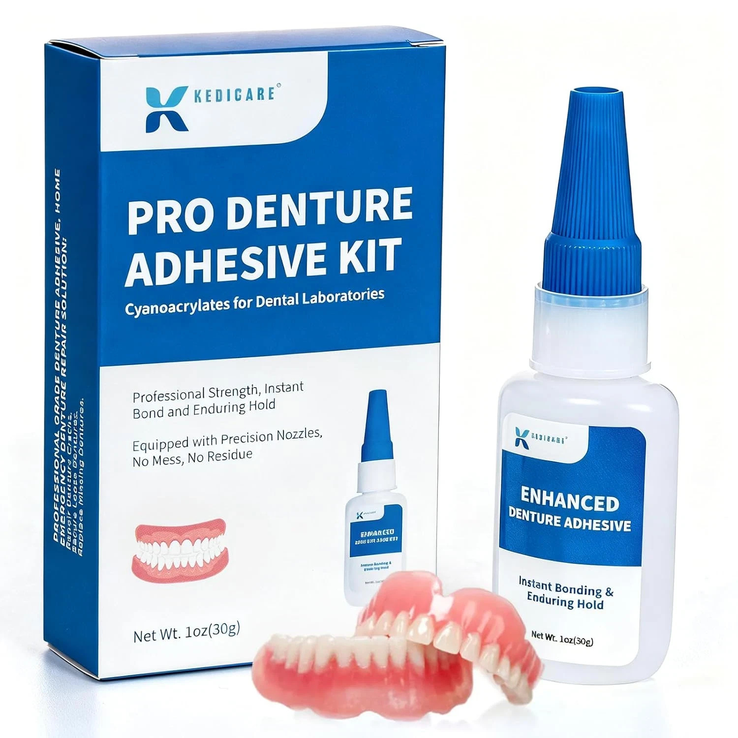 Dental Lab Denture Repair Adhesive Kit, 1oz Pro Instant Bonding Denture Glue for