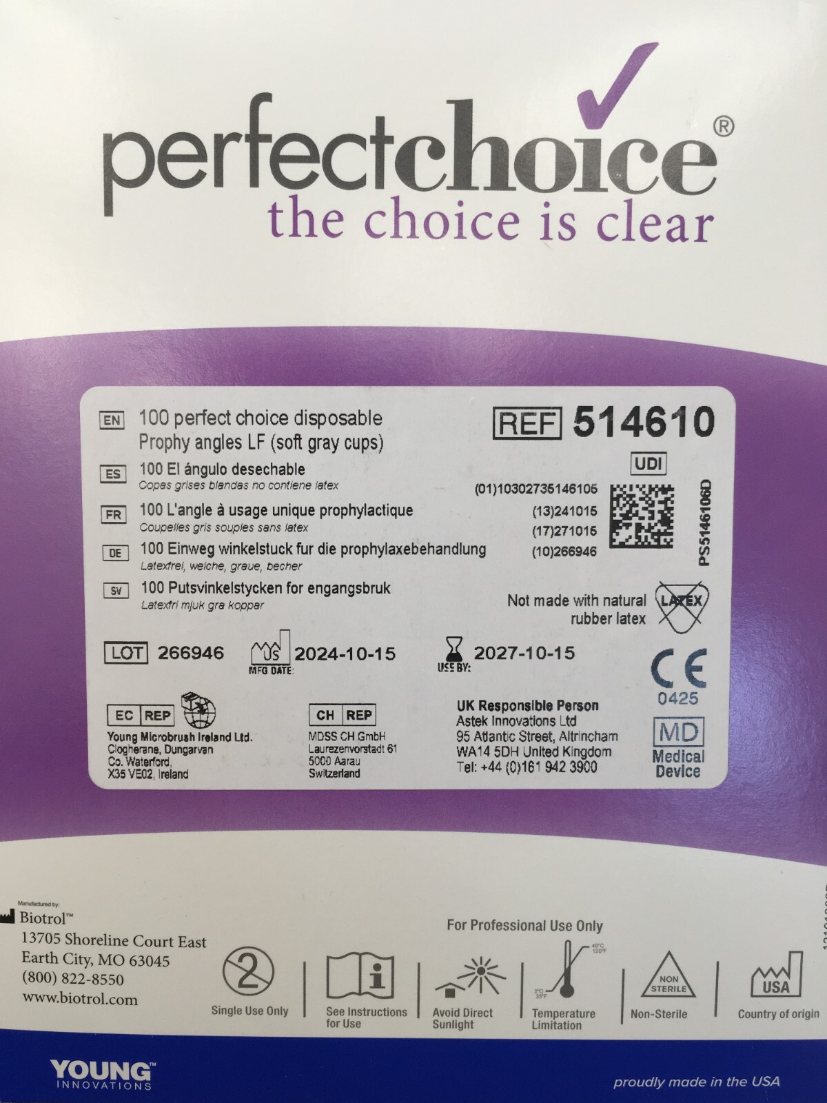Perfect Choice Disposable Prophy Angles 100/Pk Soft Grey Cups #514610