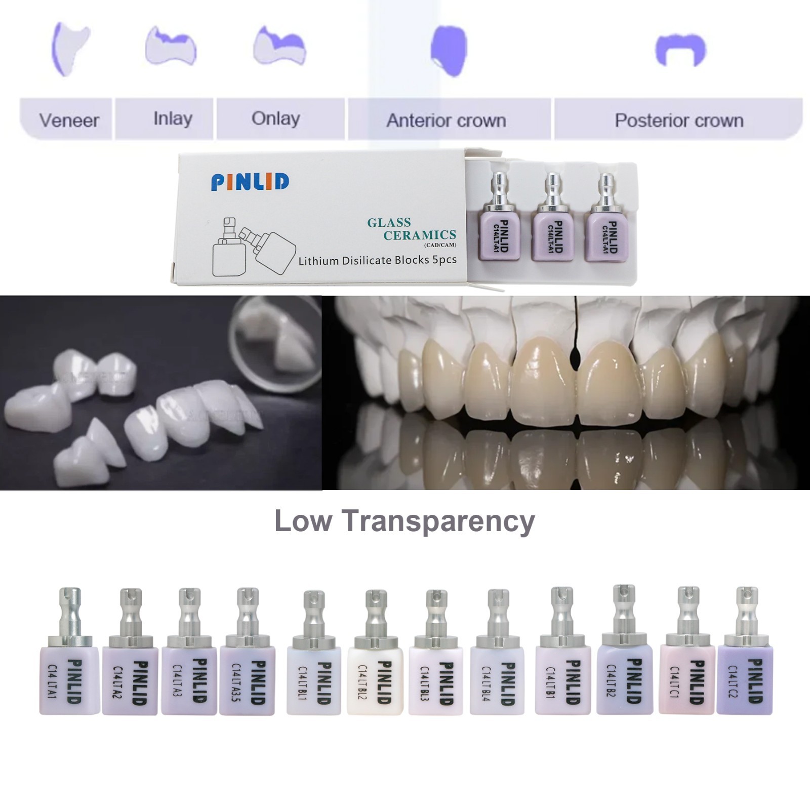 Dental Lithium Disilicate CAD/CAM Block CEREC Compatible HT/LT/MT 5pcs/Box C14