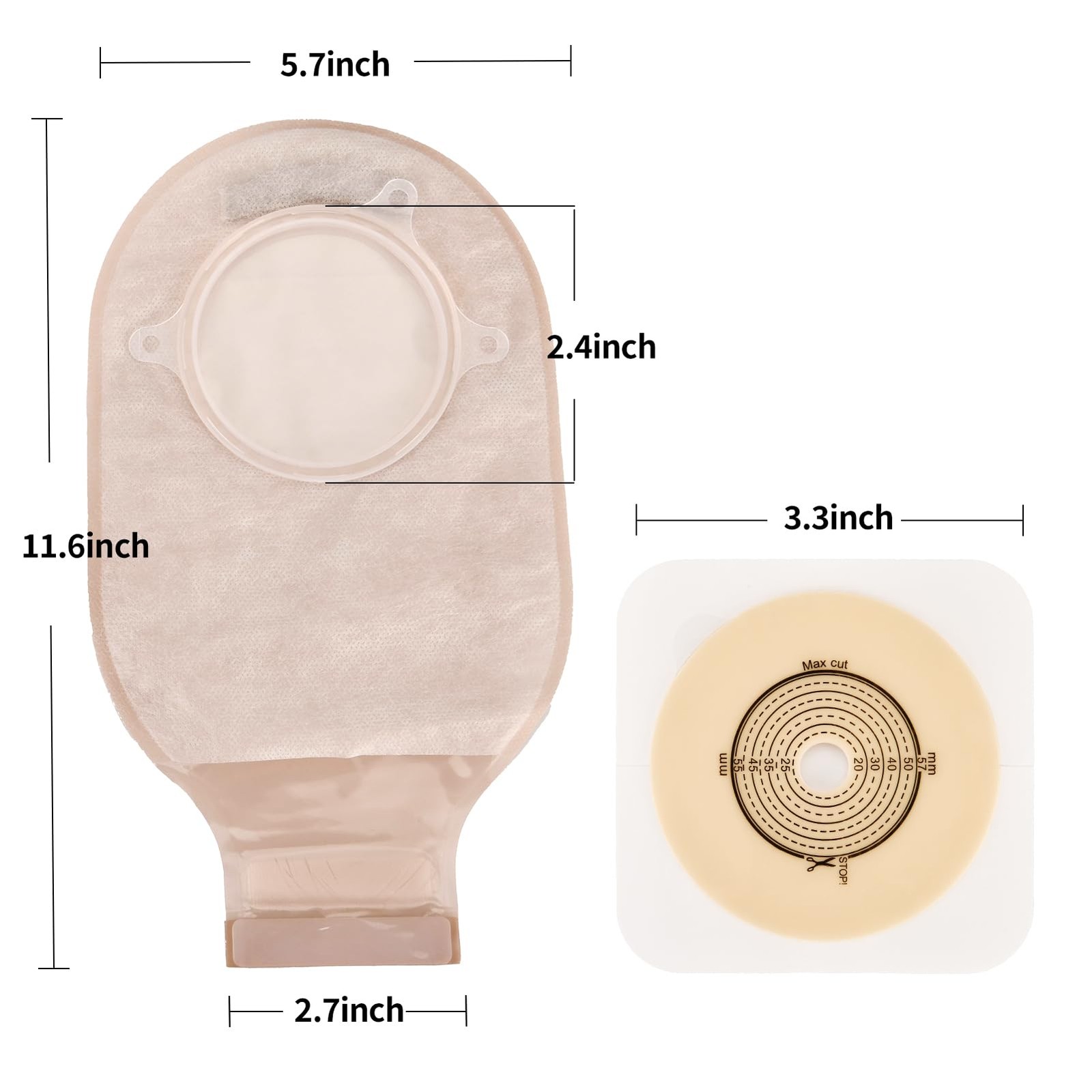 21 PCS Colostomy Bags,Ostomy Supplies, Two Piece Drainable Ostomy 57mm, Beige