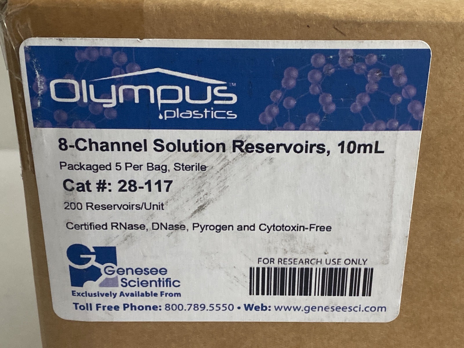 (200/Cs) OLYMPUS 8-Channel 10mL Solution Reagent Reservoirs 5/Bag Sterile 28-117