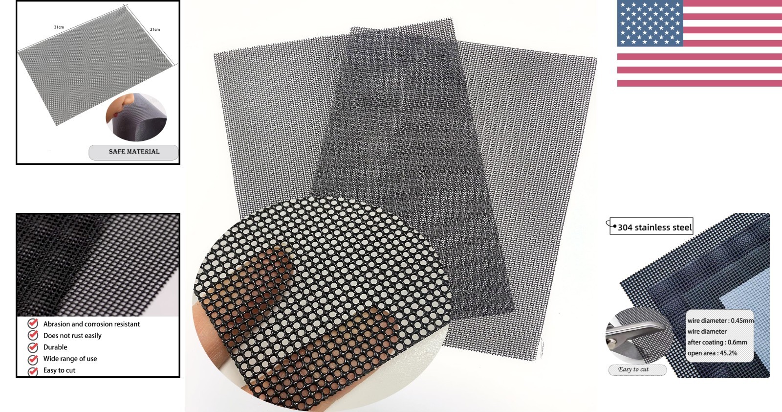 Rust-Resistant 304 Mesh Screen for Vents & Cabins – Easy Cut & Customize, 2 Pack