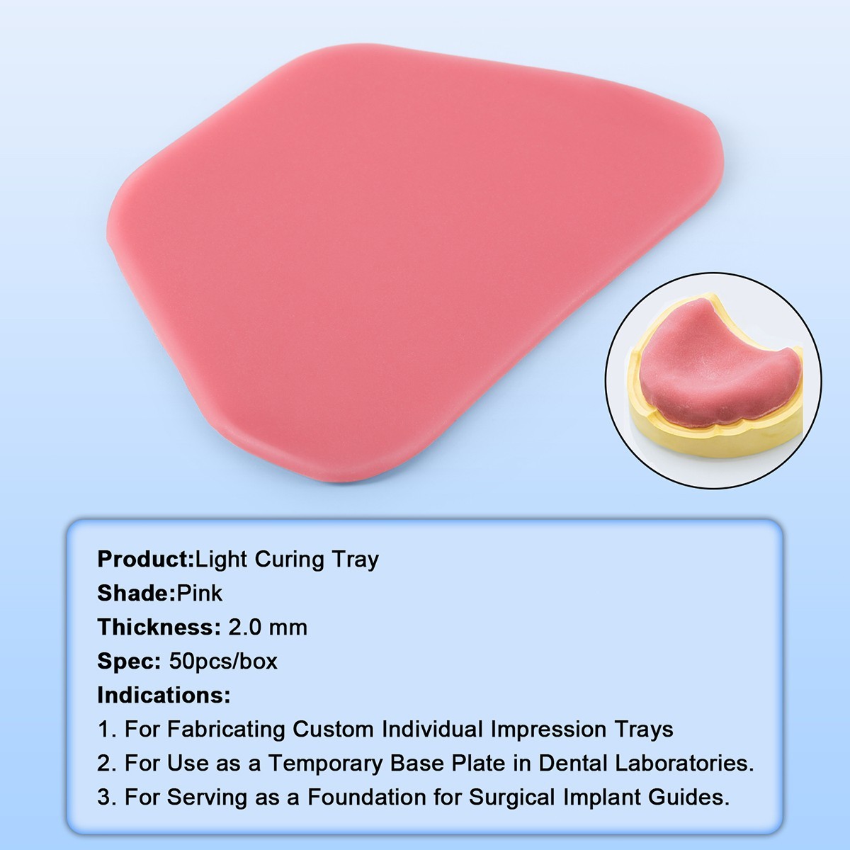 50pc Dental Light Curing Tray Custom Tray Base Plate Material Impression AZDENT