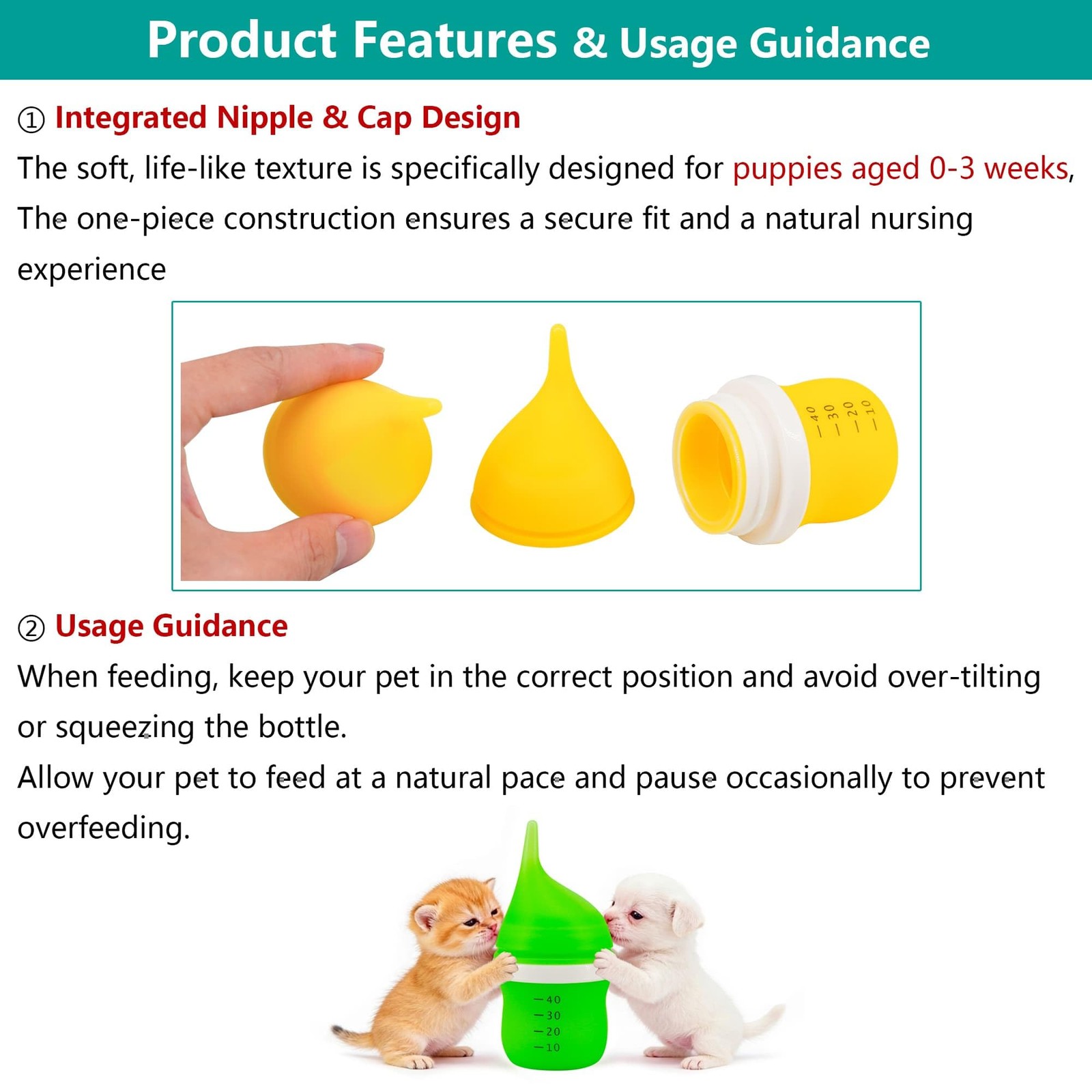 Pet Feeding Bottle for Puppies and Kittens,40ml 1 Count (Pack of 1), Yellow