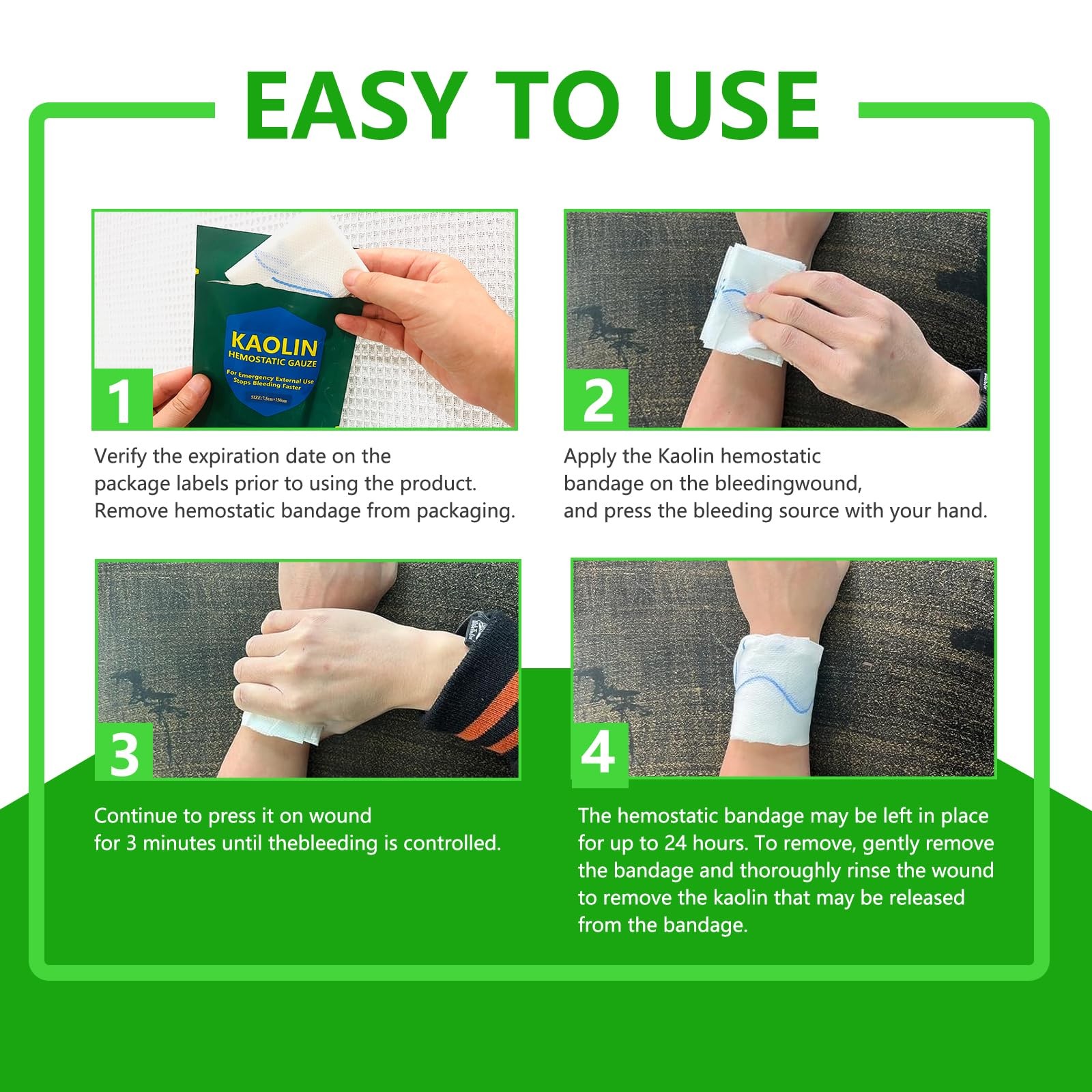 Hemostatic Gauze for Quick Clot Trauma Kit – 3″ x 5′ x 5 feet, White
