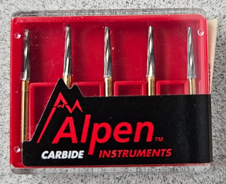 Alpen Instruments #R707205 FG 12 Flute Tapered Trim Carbide Bur- 1 Pk of 5 Burs
