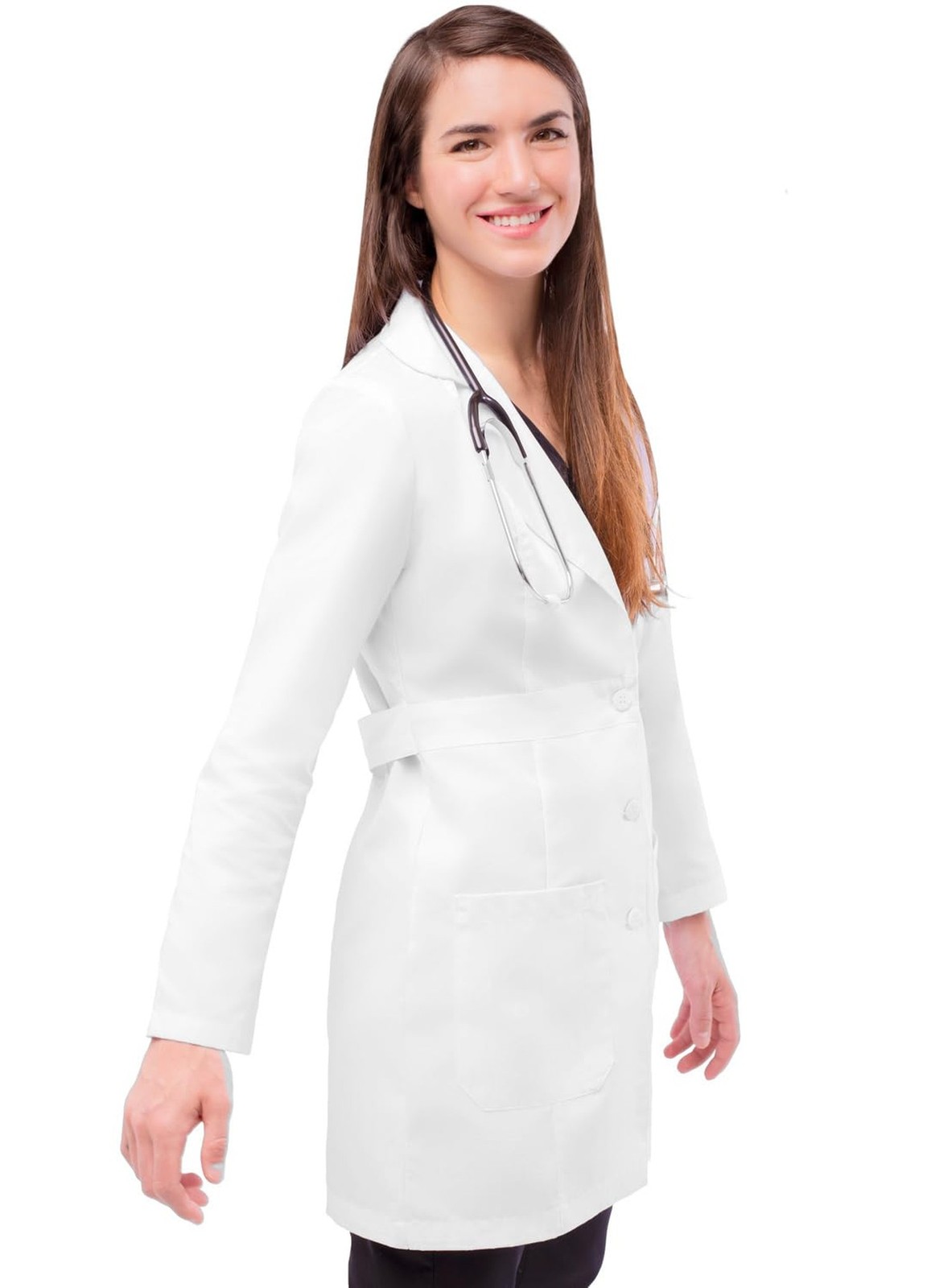 Adar Universal Lab Coats for Women – Belted 33″ Lab Coat Large White