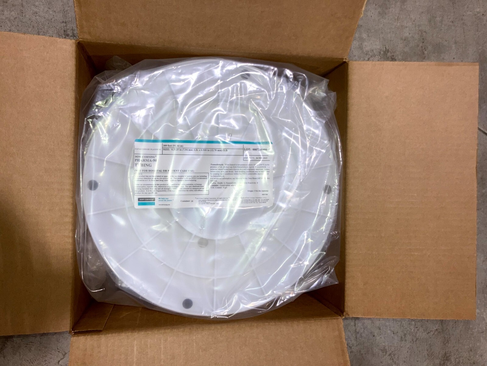 Dow Corning Pharma-50 Silicone Tubing 300ft 5/16″(0.3125″) ID 1/2″(0.500″) OD