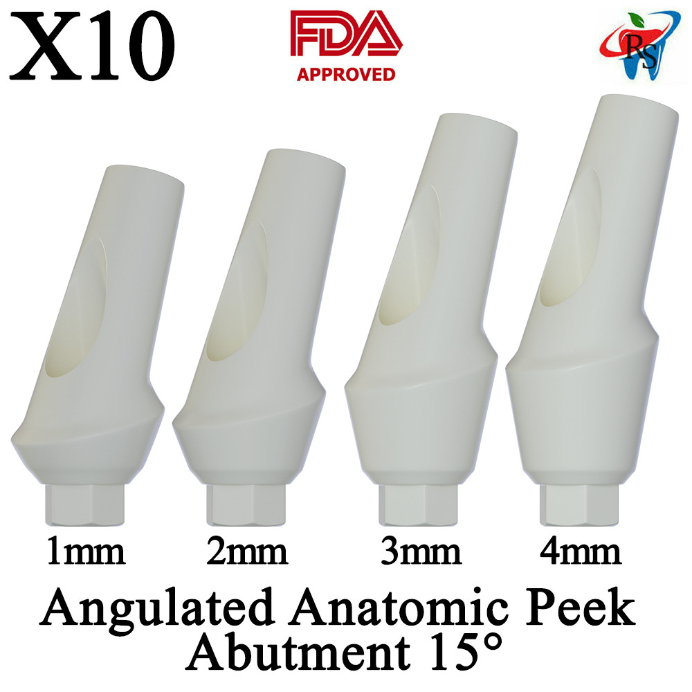 10pcs DSl Angulated Abutments Anatomic Peek With Screws 15° Internal Hex
