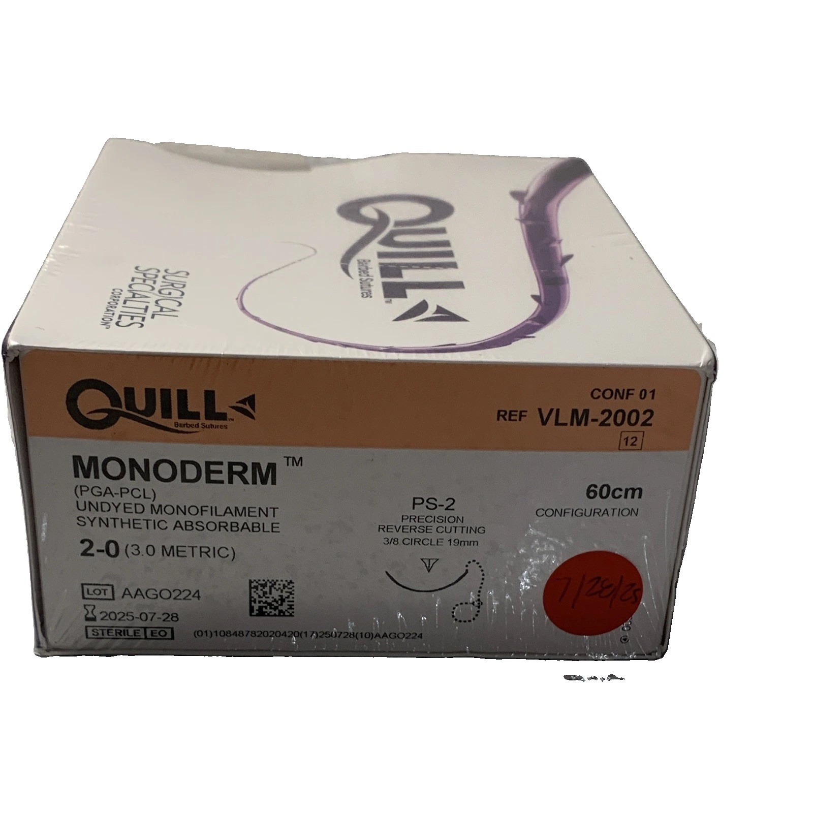 Quill MONODERM PS-2 Barbed Suture 2-0 60cm Plastic Surgery VLM-2002