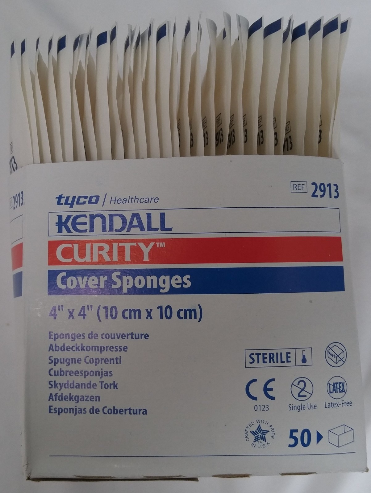 Tyco Kendall Curity Cover Sponges 4″x4″ (10cm x 10cm) Ref. 2913 (Lot of 50)