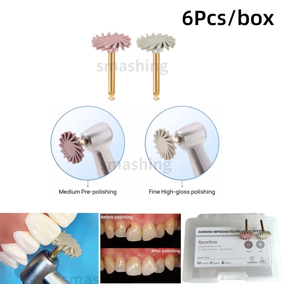6Pc Dental Composite Polishing Wheel Kit 2-Step Polishing Diamond System RA Disc