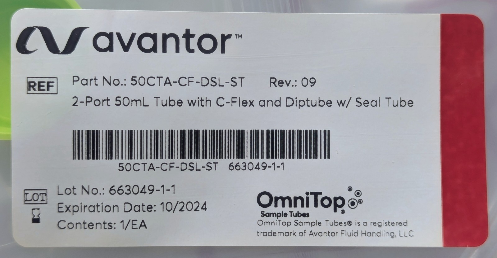 Avantor 2 Port 50mL Tube w/ C-Flex & Dip tube w/ Seal Tube – 50CTA-CF-DSL-ST