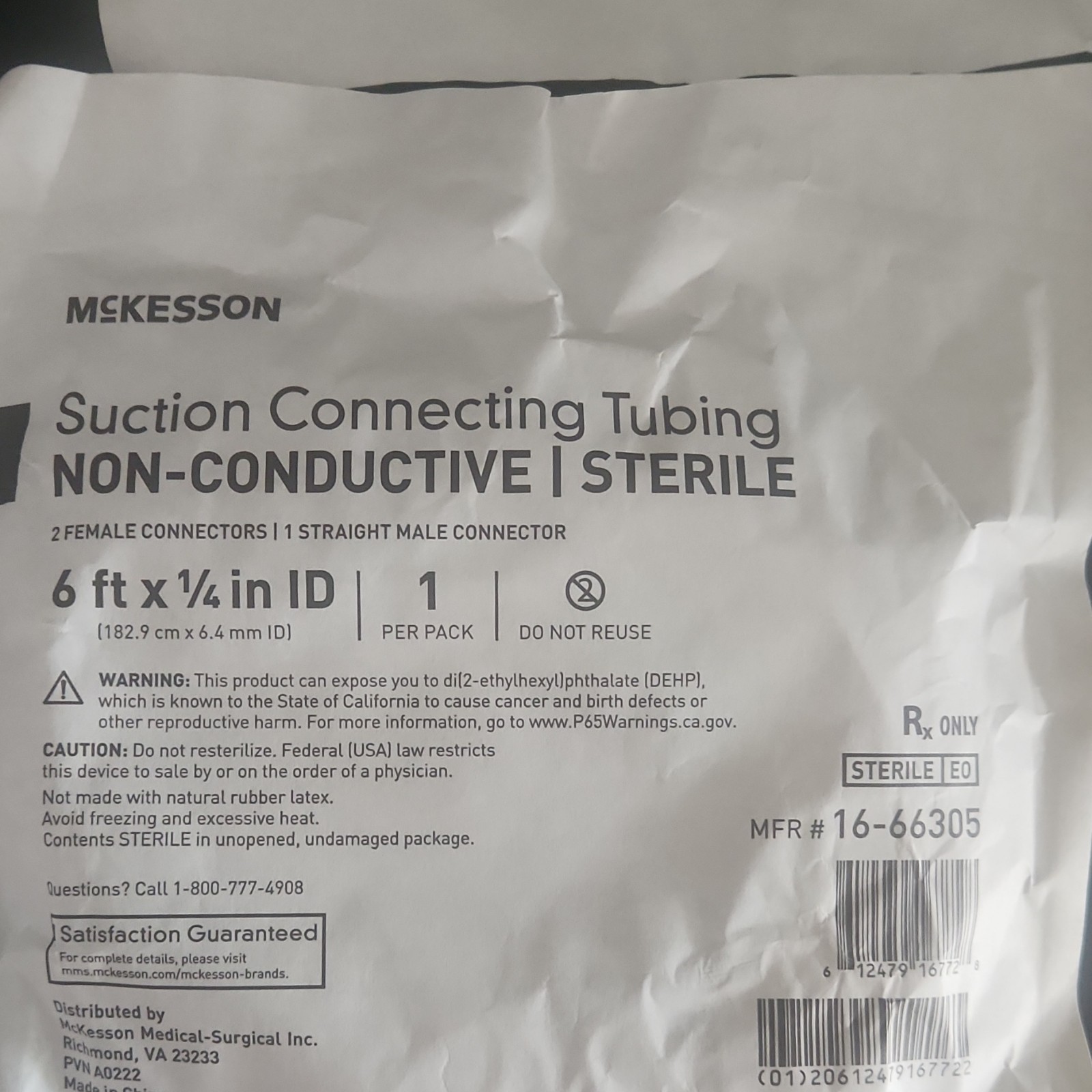 McKesson Suction Connecting Tubing Non-Conductive Sterile 6 ft x 1/4 in 16-66305