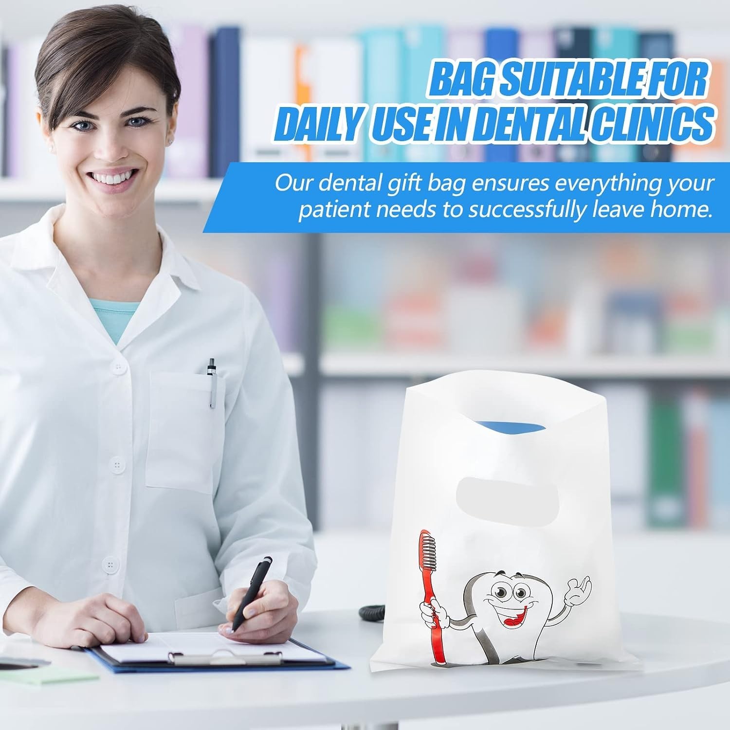 200 Count Plastic Dental Bags with Handles – Perfect for Patient Encouragement