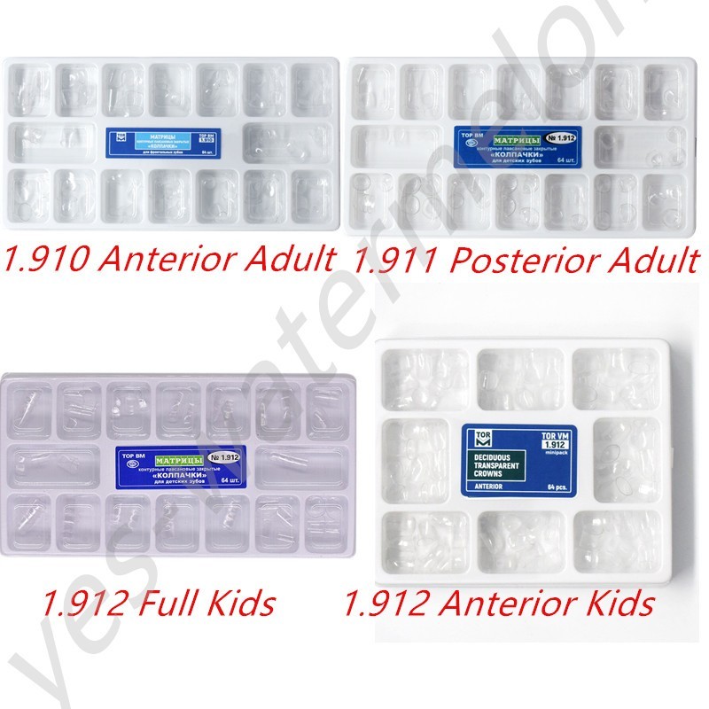 Dental 64Pcs Adult Resin Temporary Transparent Crowns TOR VM 1.910/1.911 Opt Kit