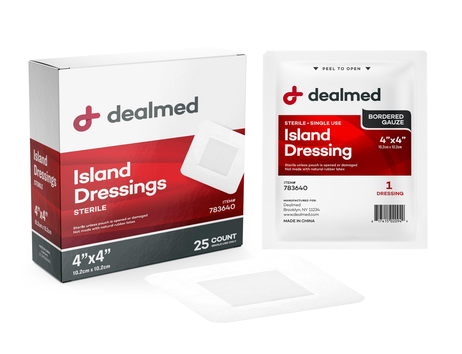 Dealmed Sterile Bordered Gauze Island Dressings 4×4 Inch (Pack of 25), White