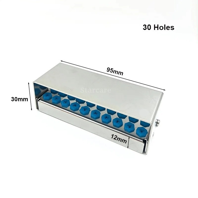 Dental Scaler Tip Holder Burs Stand Holder Block Case Steel Box Storage 6/30Hole