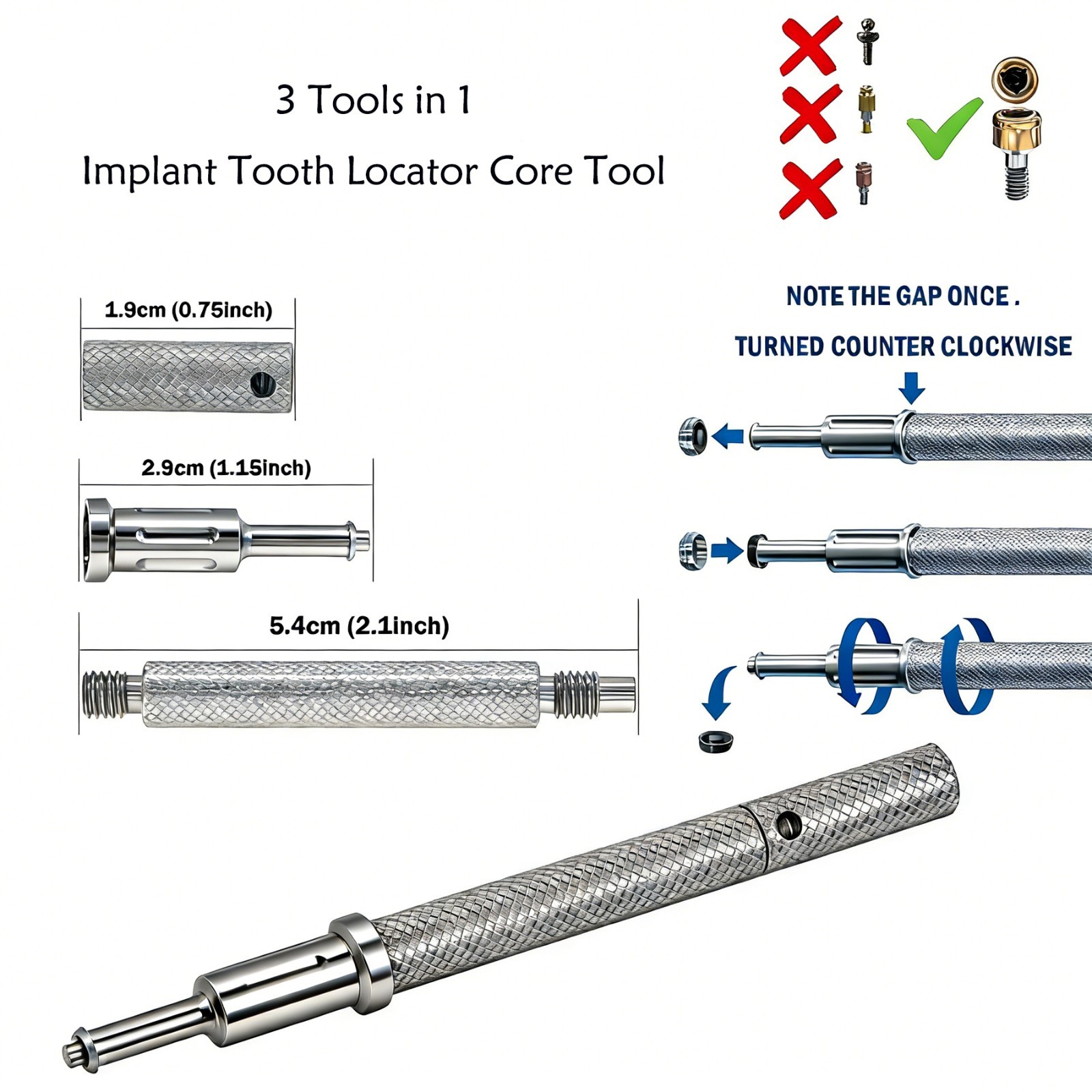 US Zest LOCATOR Core Tool -Insert Remove Retention Males +Abutment Driver Dental