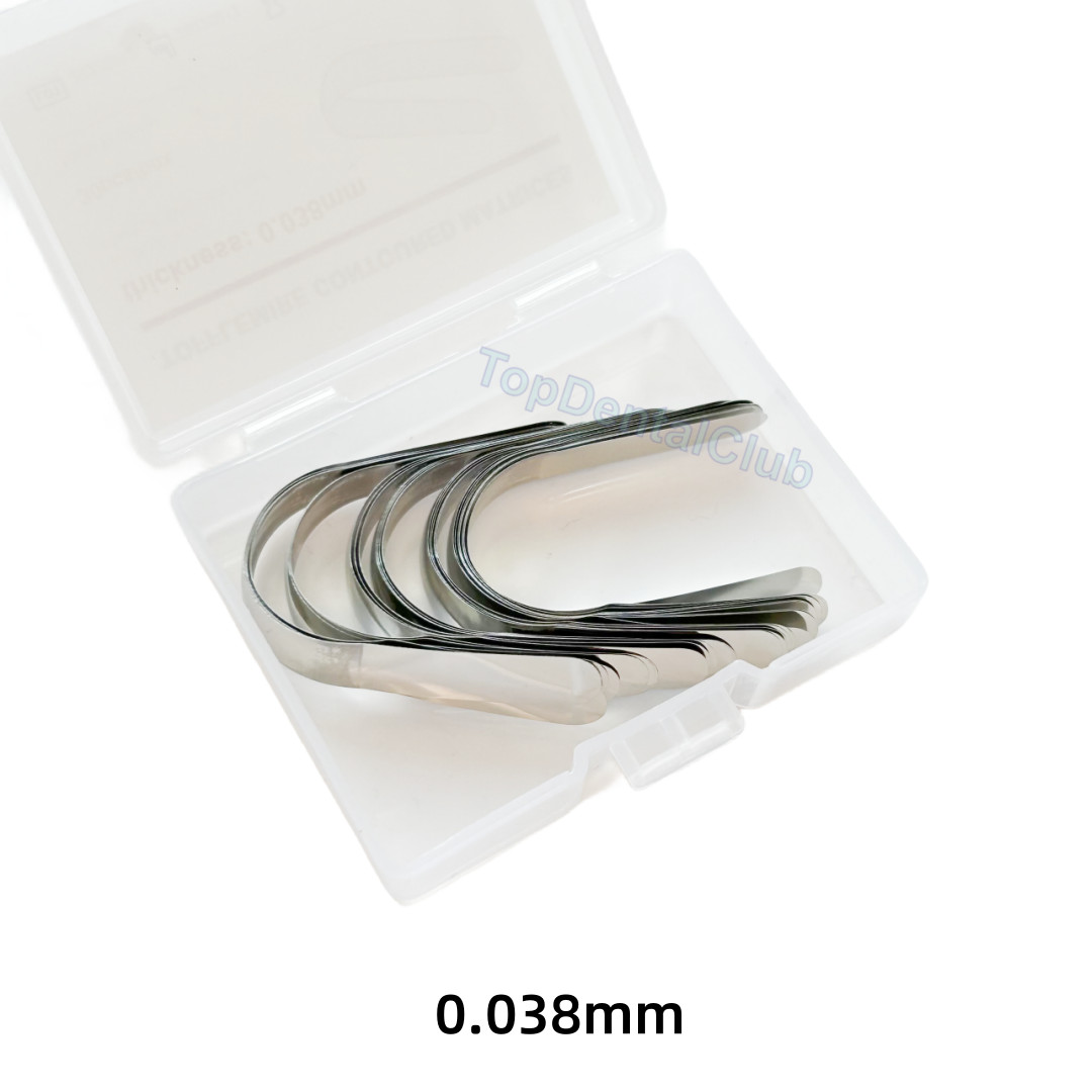 0.03mm/0.038mm Dental Tofflemire Contoured Matrices Stainless Steel Matrix Bands