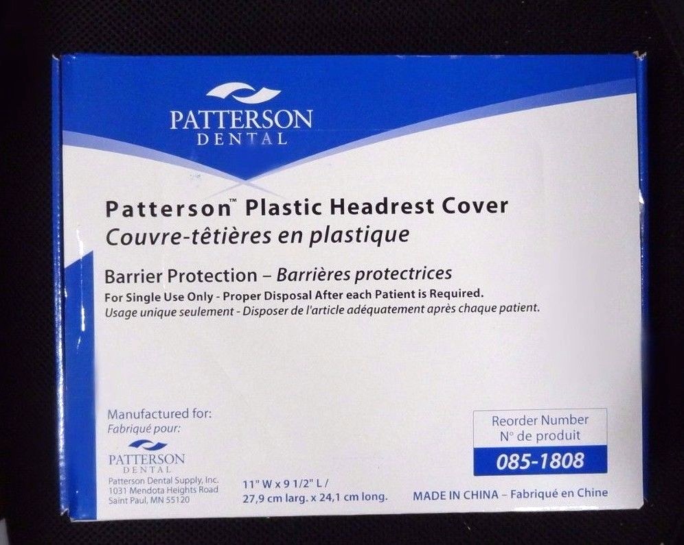 Box/250 Patterson Dental Plastic Headrest Cover 11″ W x 9 1/2″ L Item# 085-1808