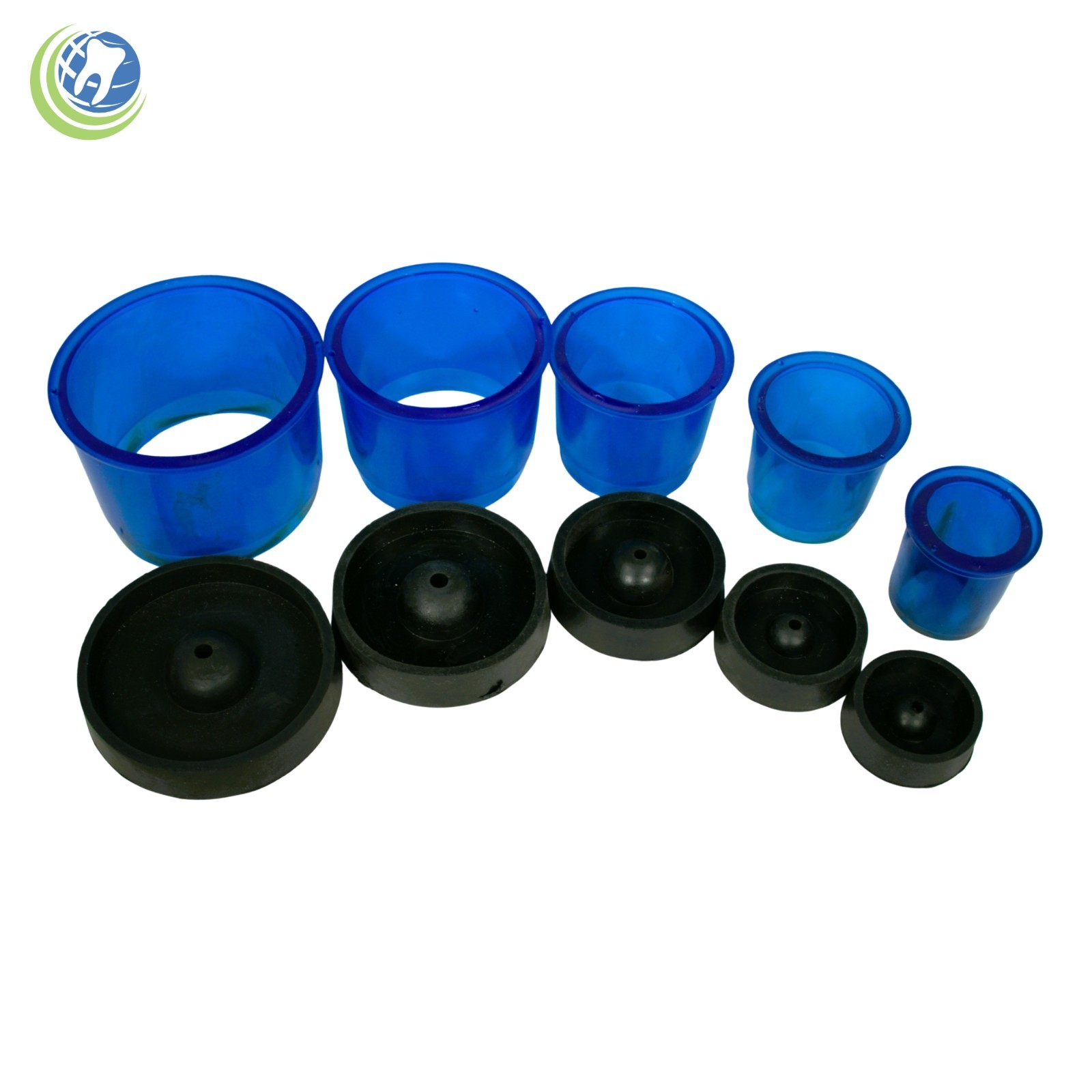 5 PIECE SET DENTAL JEWERLY SILICONE ROUND CASTING FLASKS RINGS FORMERS W/BASE