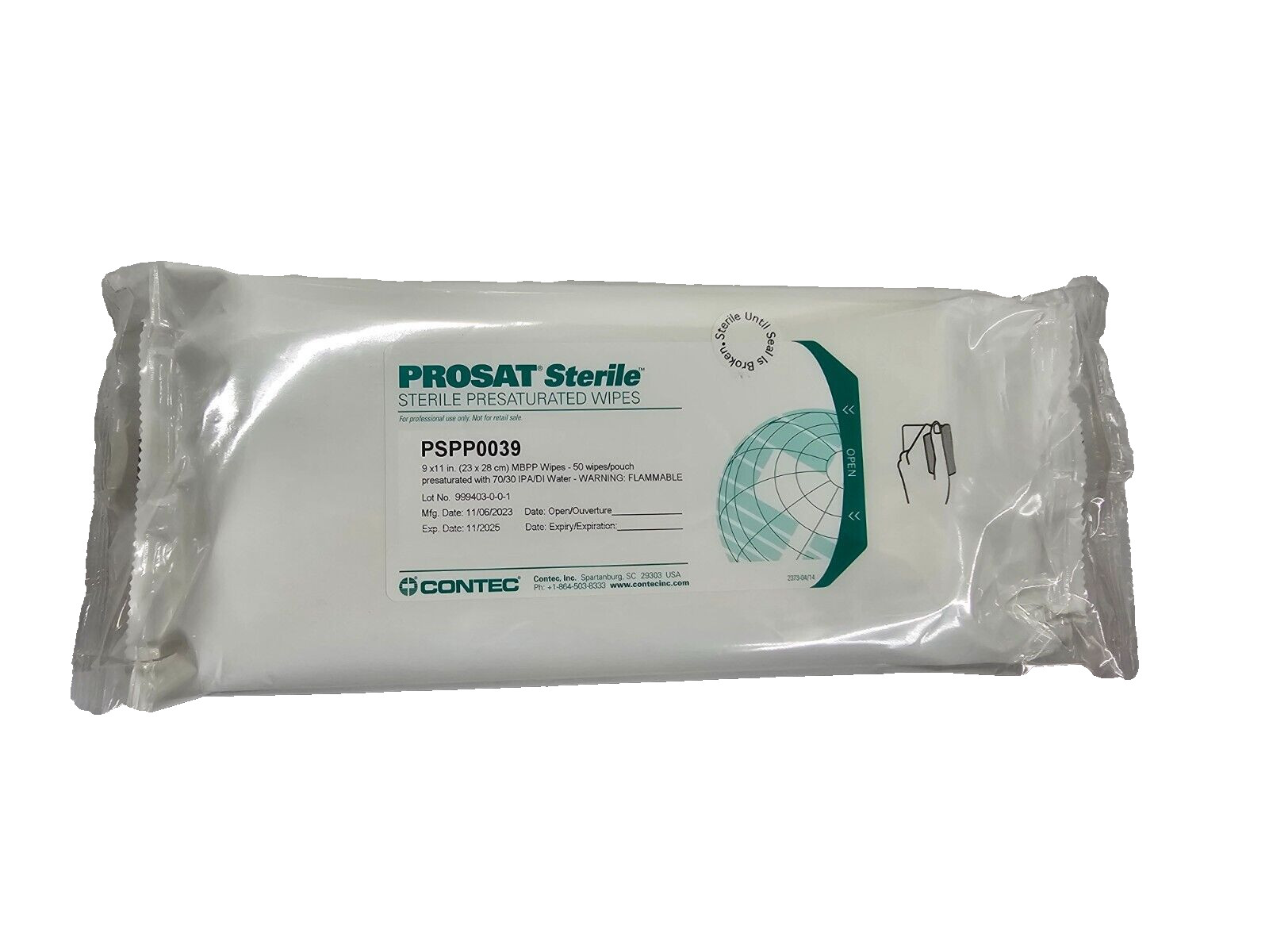 22 Packs of 50 Contec Presaturated Cleanroom Wipes PSPP0039, Sterile, 11/2025