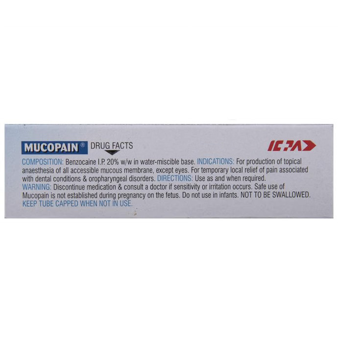 MUCOPAIN Dental Mucosal Gel for Mucosal Pain Relief 15g Tube ICPA