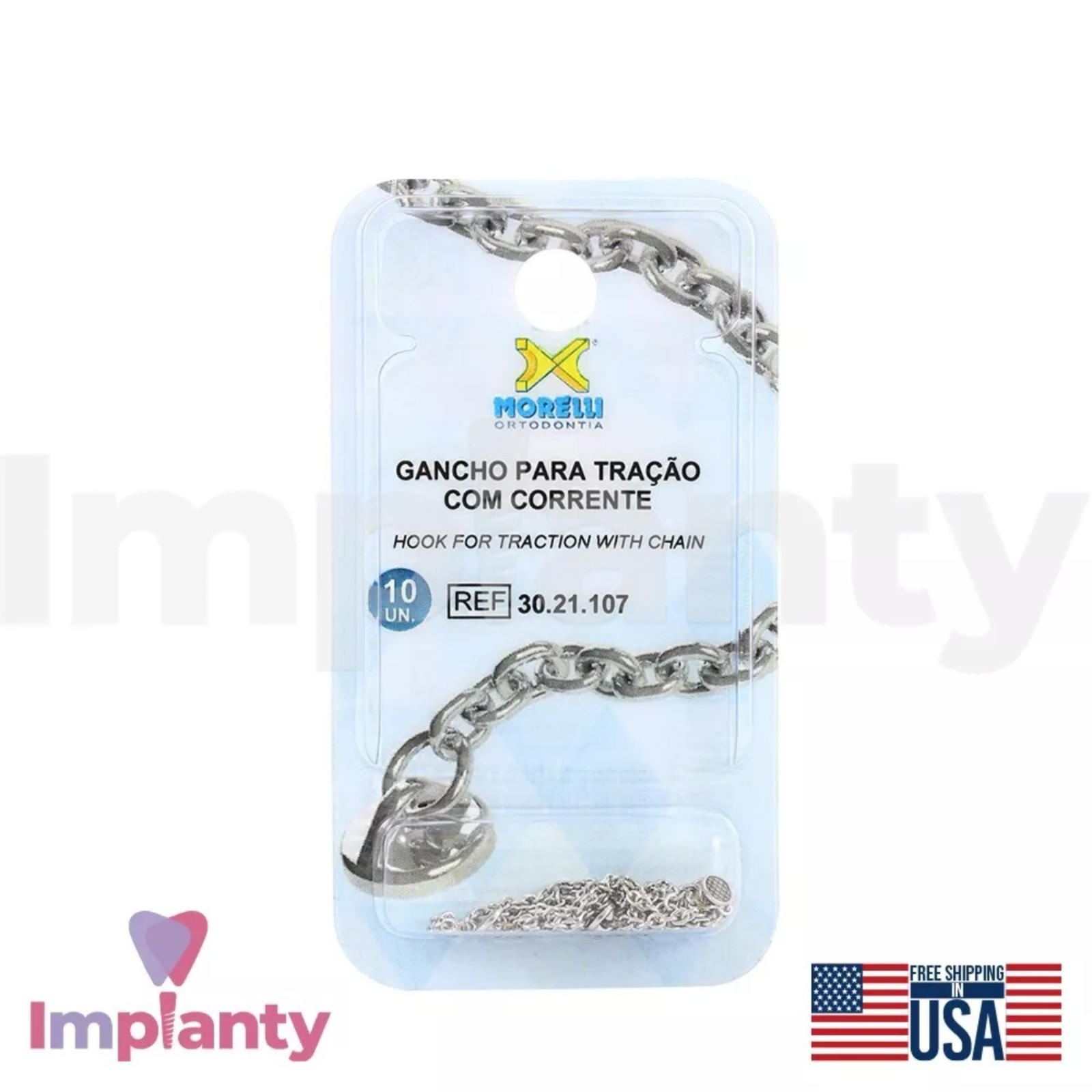 10x Morelli Non-Errupted Teeth Hook Traction Chain Buttons Stainless Steel
