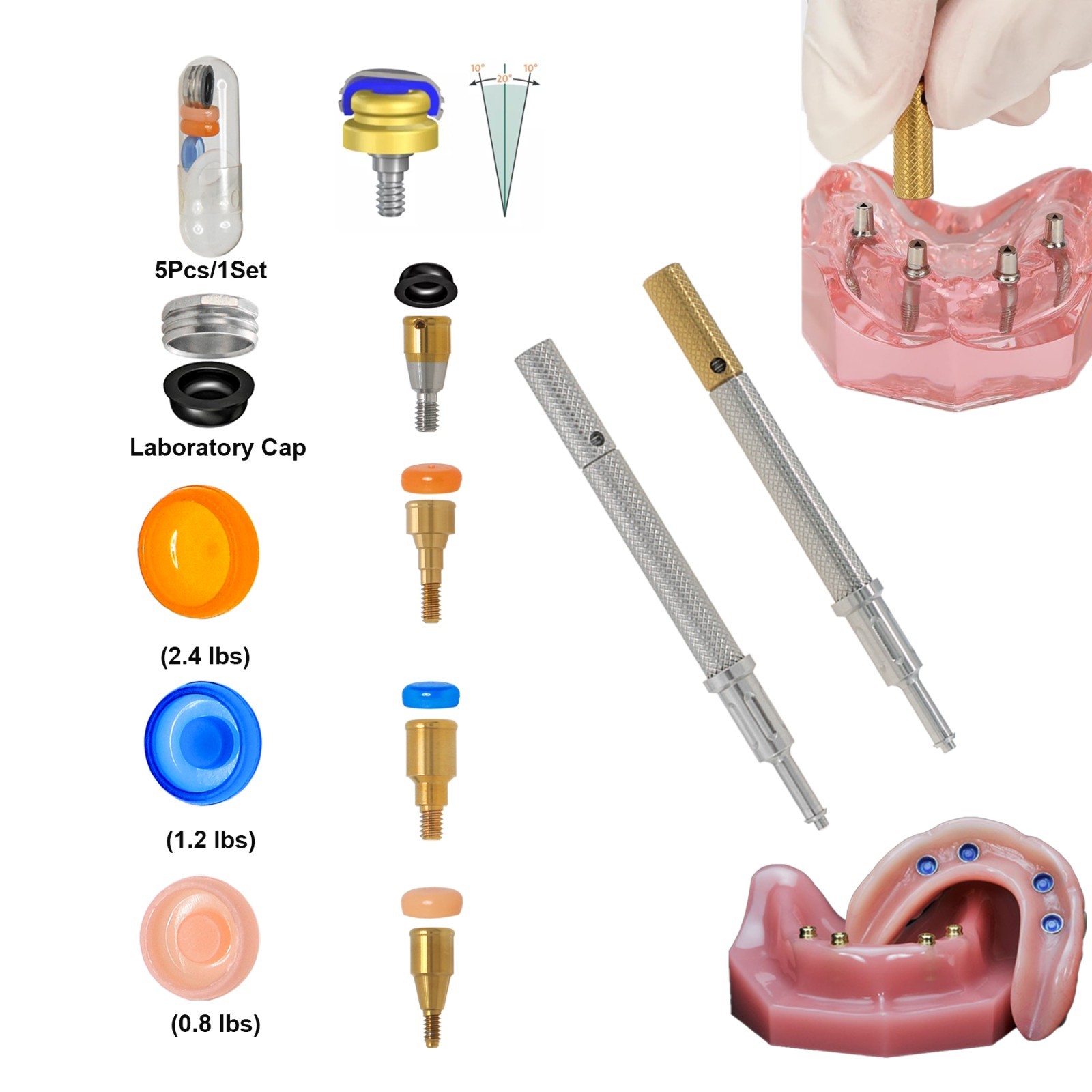 US Dental Locator Retention Caps Core Tool PEEK Male Insert Overdenture Abutment