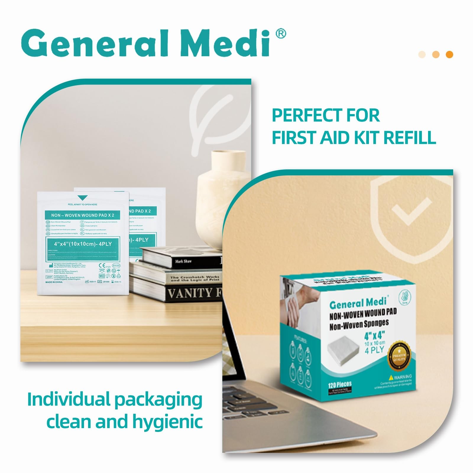 General Medi Sterile Gauze Sponges, 4″ x Non-Woven x (10 x 10 cm)