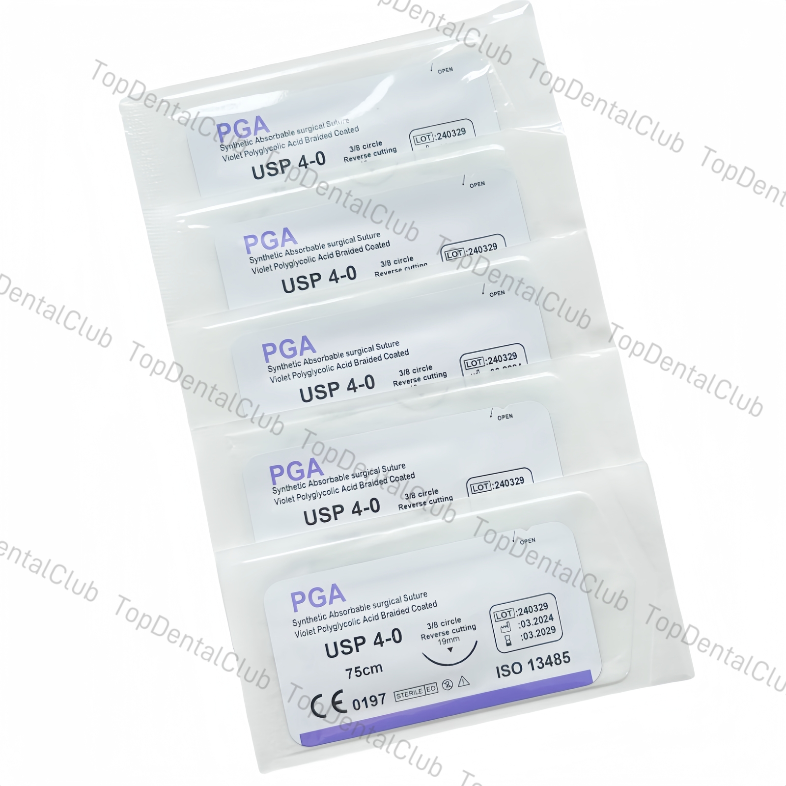 PGA USP 4-0 Dental Synthetic Absorbable Oral Surgical Suture 3/8 Reverse Cutting