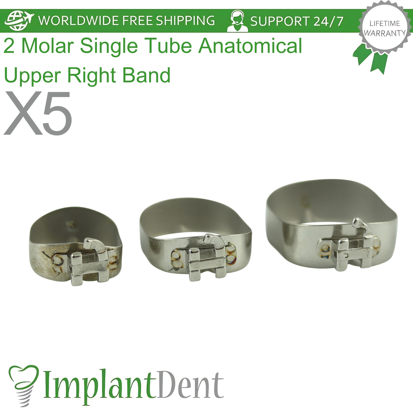5x Dental Second Molar Single Tube Anatomical Upper Right Band Braces Span Lab