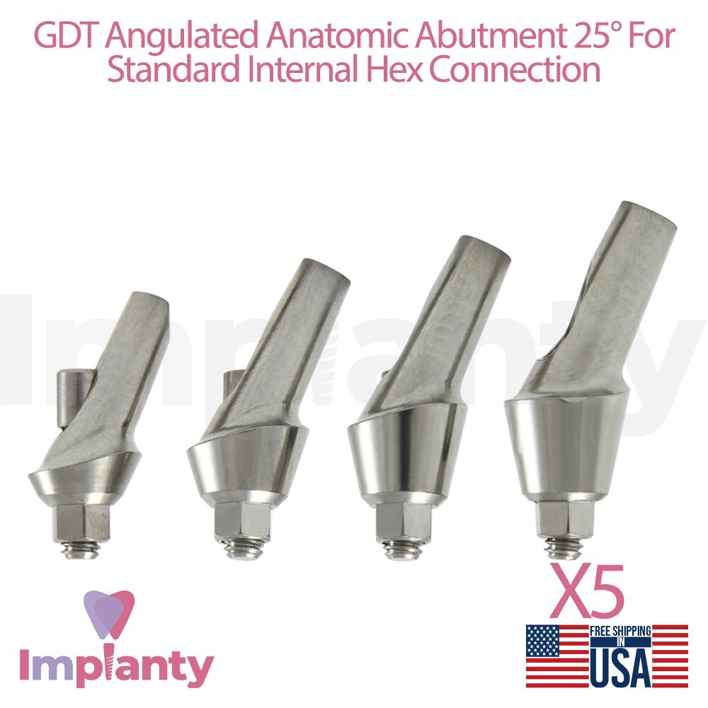 5x Dental Anatomic Angulated Prosthetic 25° Int Hex 2.42mm Dentistry Tool