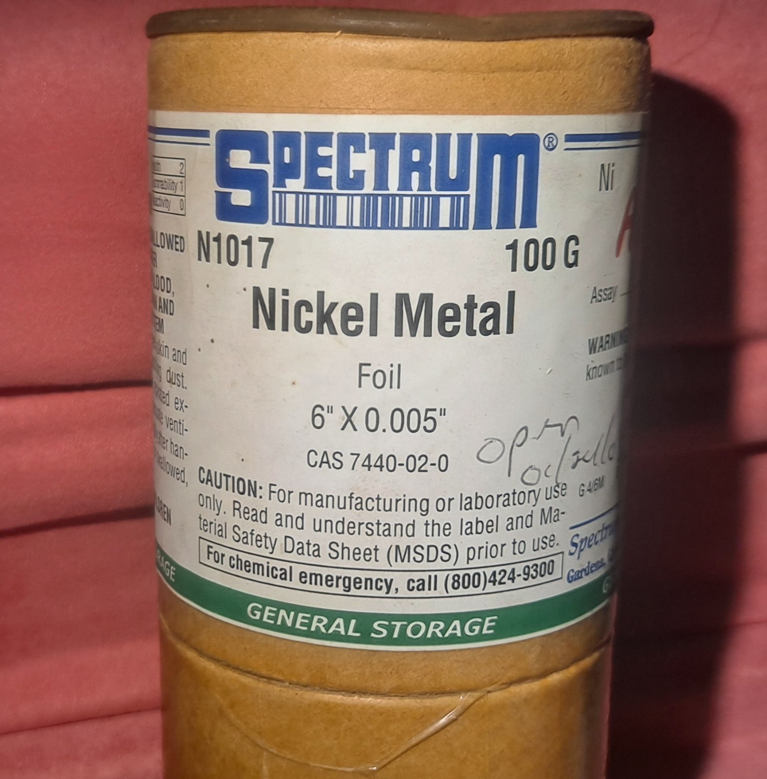 Spectrum Chemical Mfg. Co. ● 100g of Pure Nickel Metal Foil in Original Packag