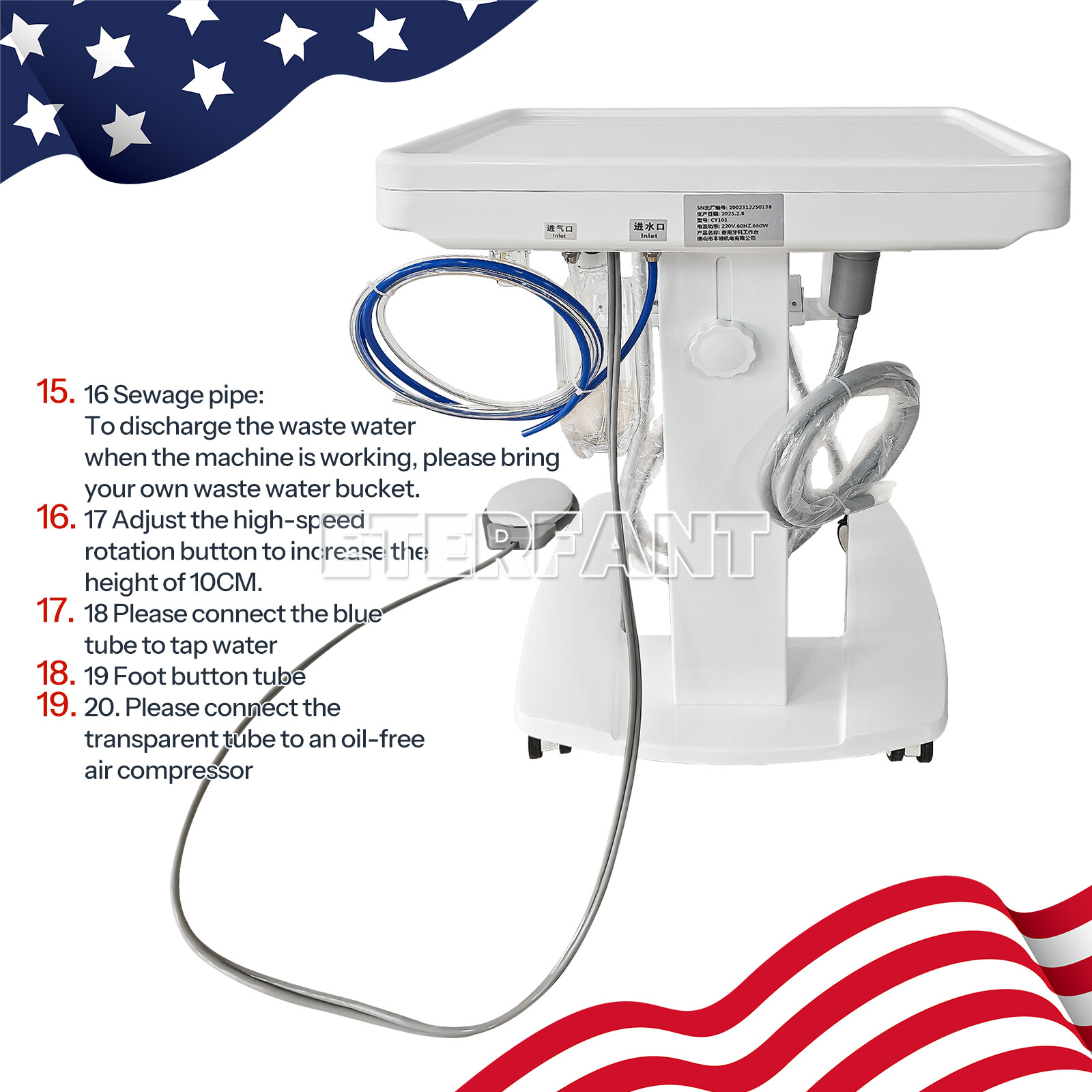 Portable Mobile Dental Delivery Unit System Cart Treatment Compressor 4-Hole New