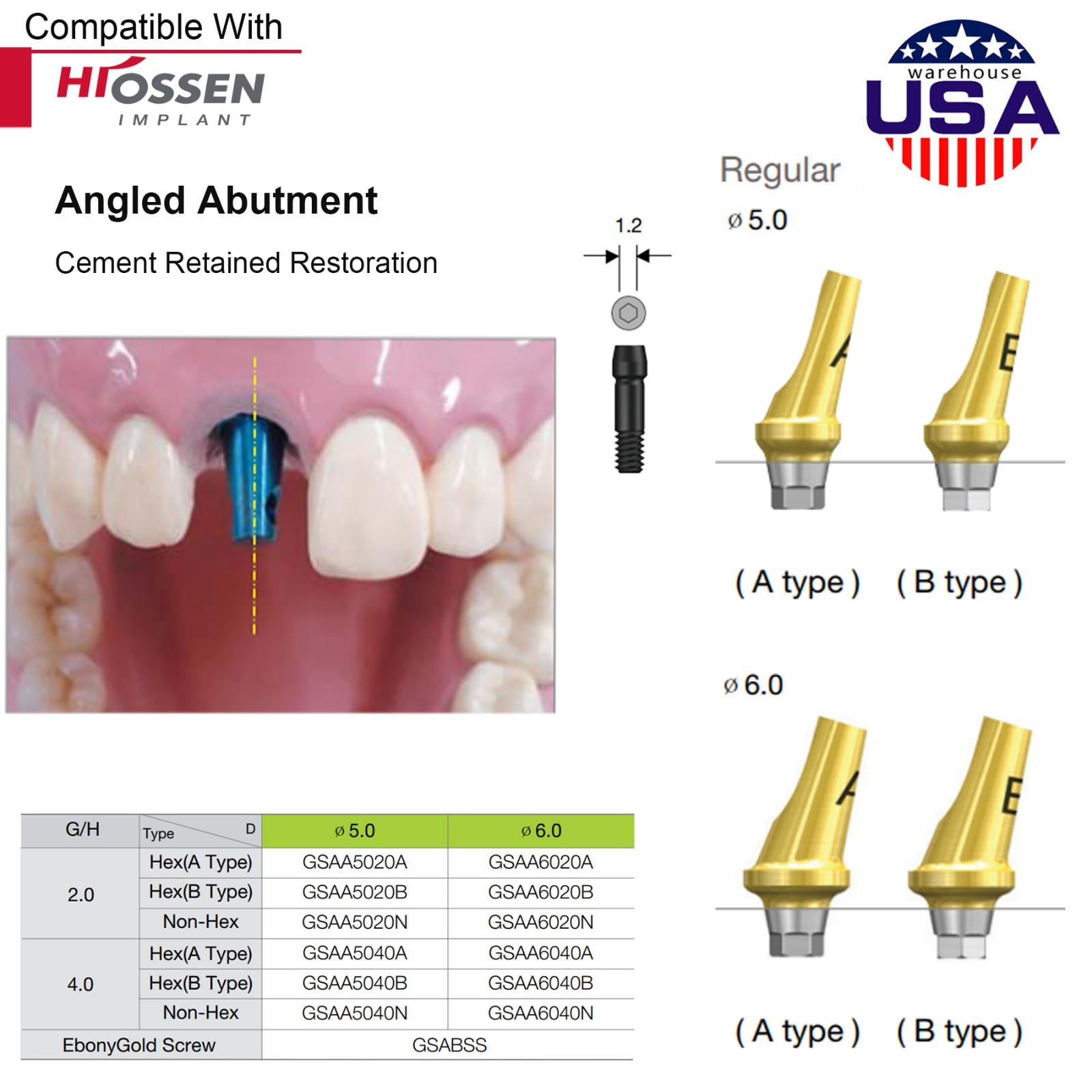 US Dental 17° Angled Abutment For Hiossen ET III Osstem TS Mini Regular Platform