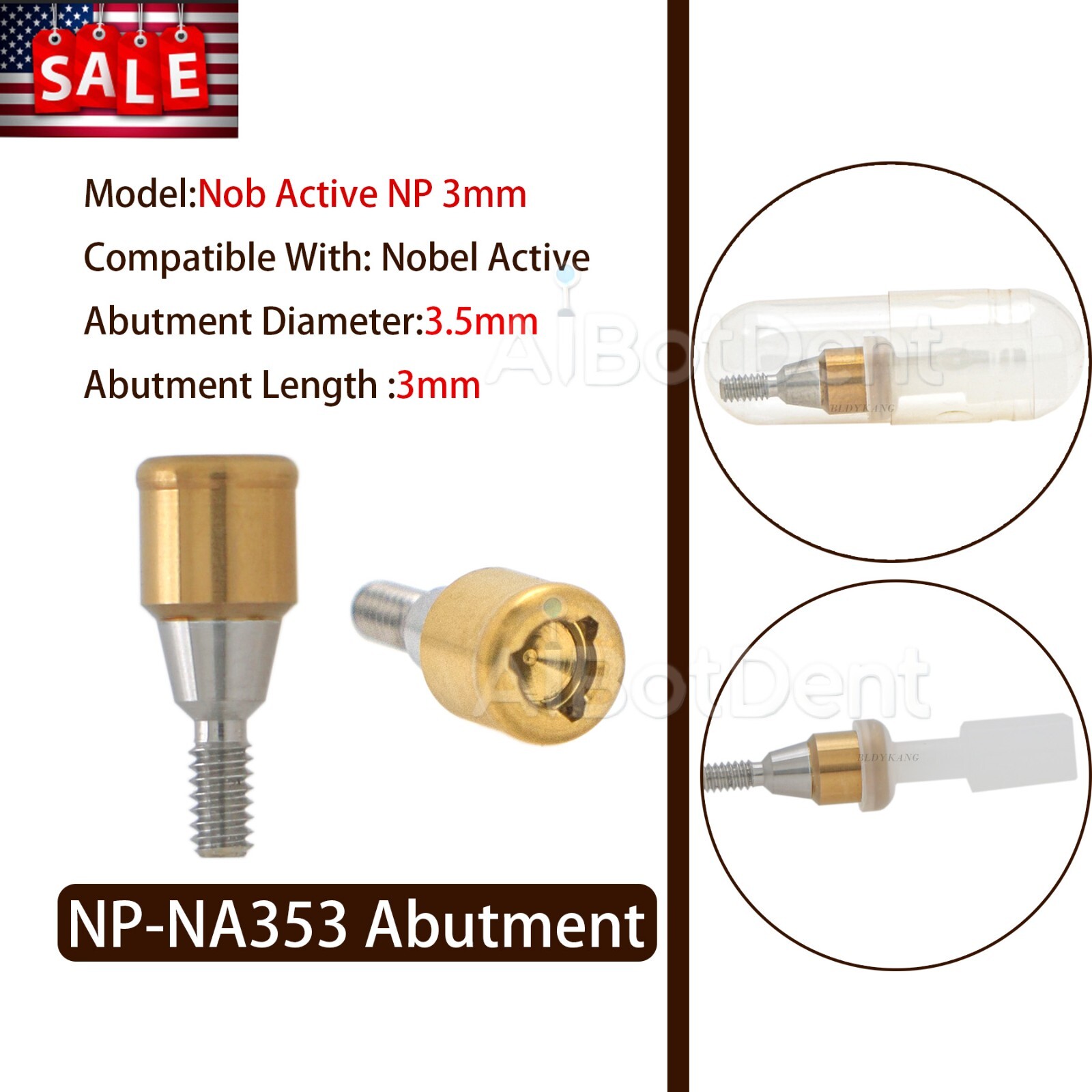 US Dental Nobel NP-NA353 Implant Attachment Abutment Male Caps Kit 3.0mm PEEK