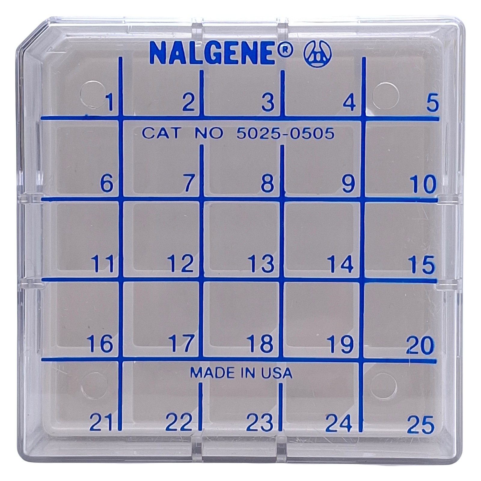 Lot of 4 Nalgene 5025-0505 Polycarbonate Cryo Boxes, Hold 25 Vials(1.2 and 2mL)