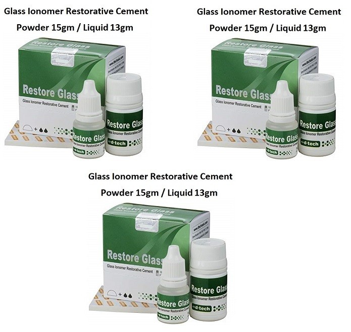 3 x Dental RESTORE GLASS Aesthetic Glass Ionomer Restorative Cement Pack