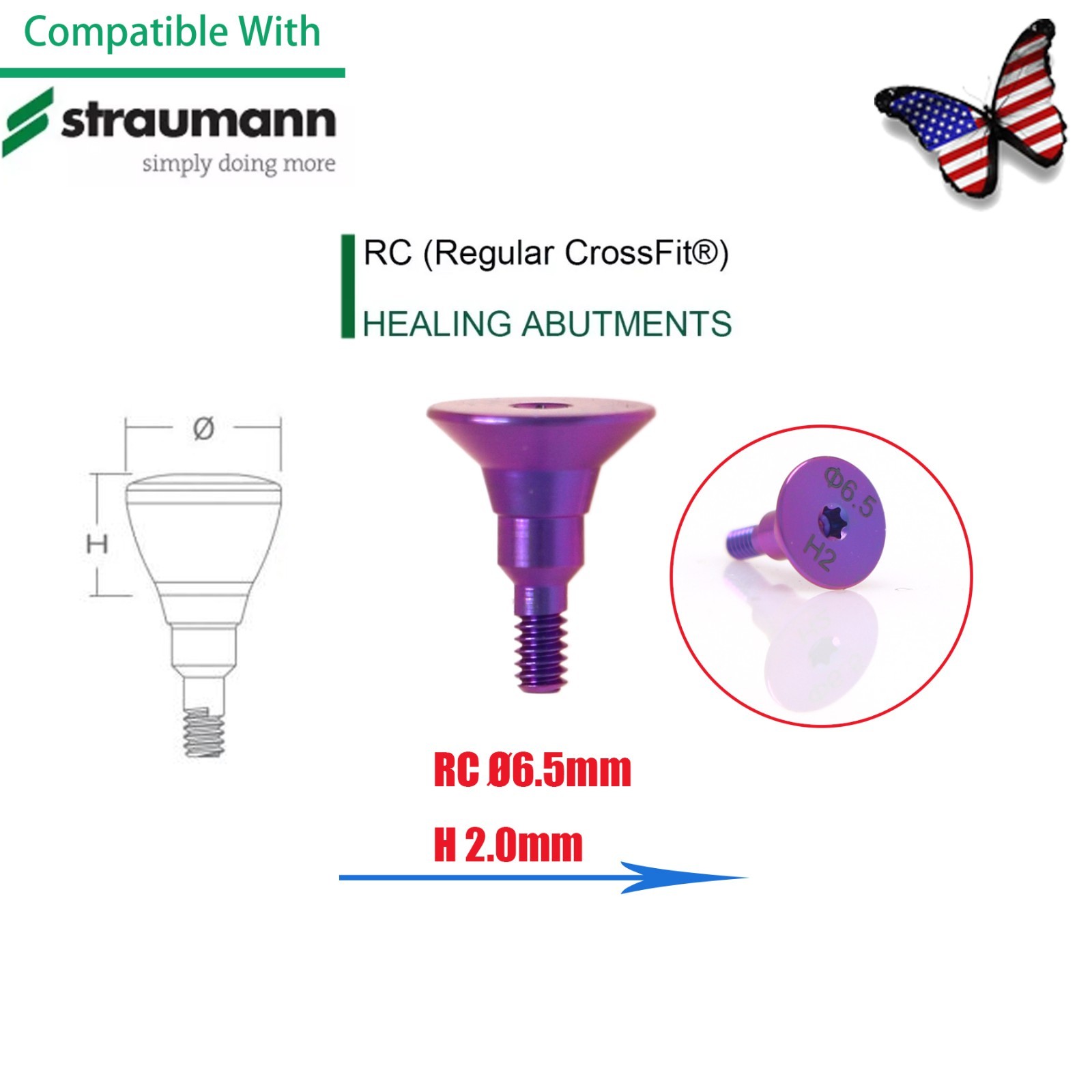 US Fit Straumann ITI RC Healing Abutment & Closure Cap Titanium Regular Platform