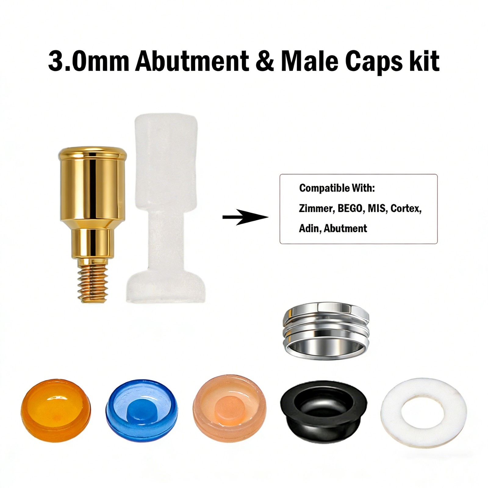 US Dental Locator Overdenture Abutment for Zimmer Screw-Vent 3.5 & Accessory Kit