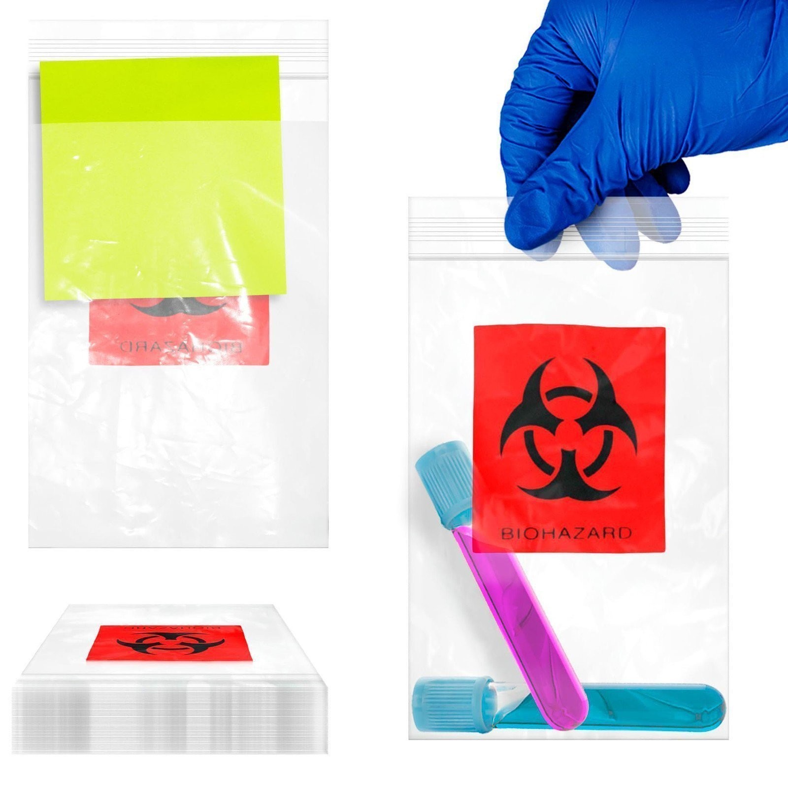 Biohazard Specimen Transport Bags Clear Zipper 2 Mil 1000 Count 3 x 5 in