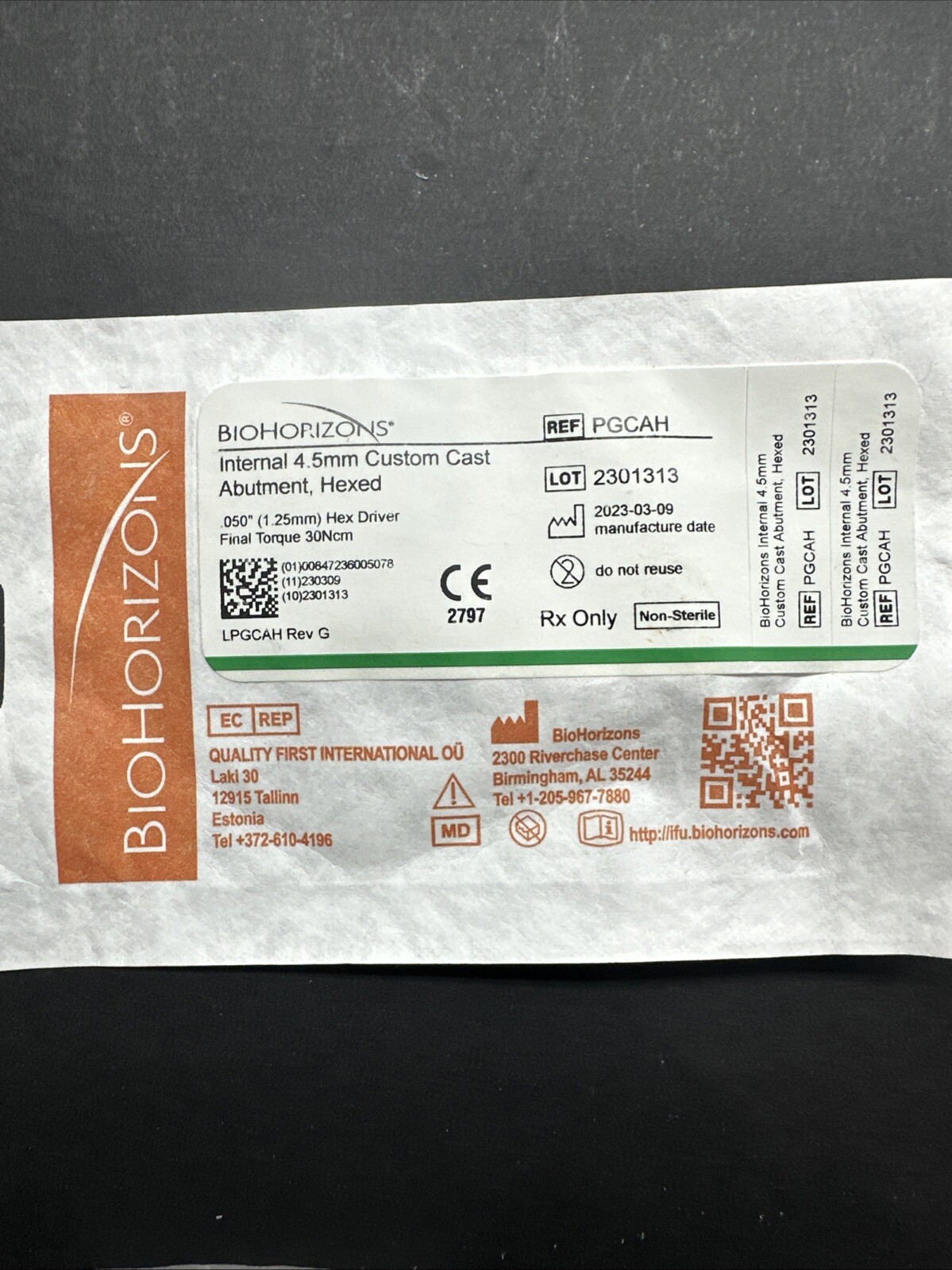 BioHorizon Internal 4.5mm Custom Cast Abutment – Hexed